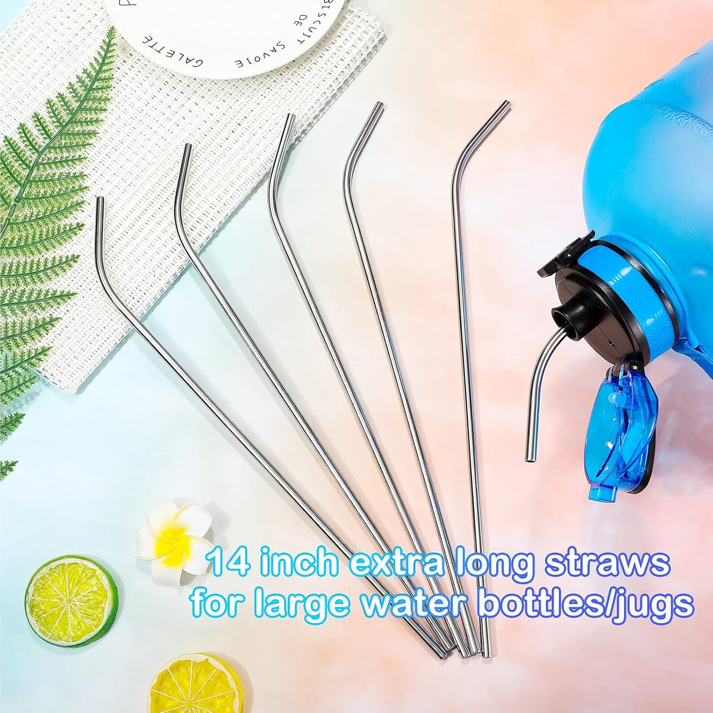 8 Pieces 14 Inch Reusable Stainless Steel Straws Long Drinking Straws for 100 oz Tumblers, Extra with 4 Pieces Cleaning Brush(Silver)
