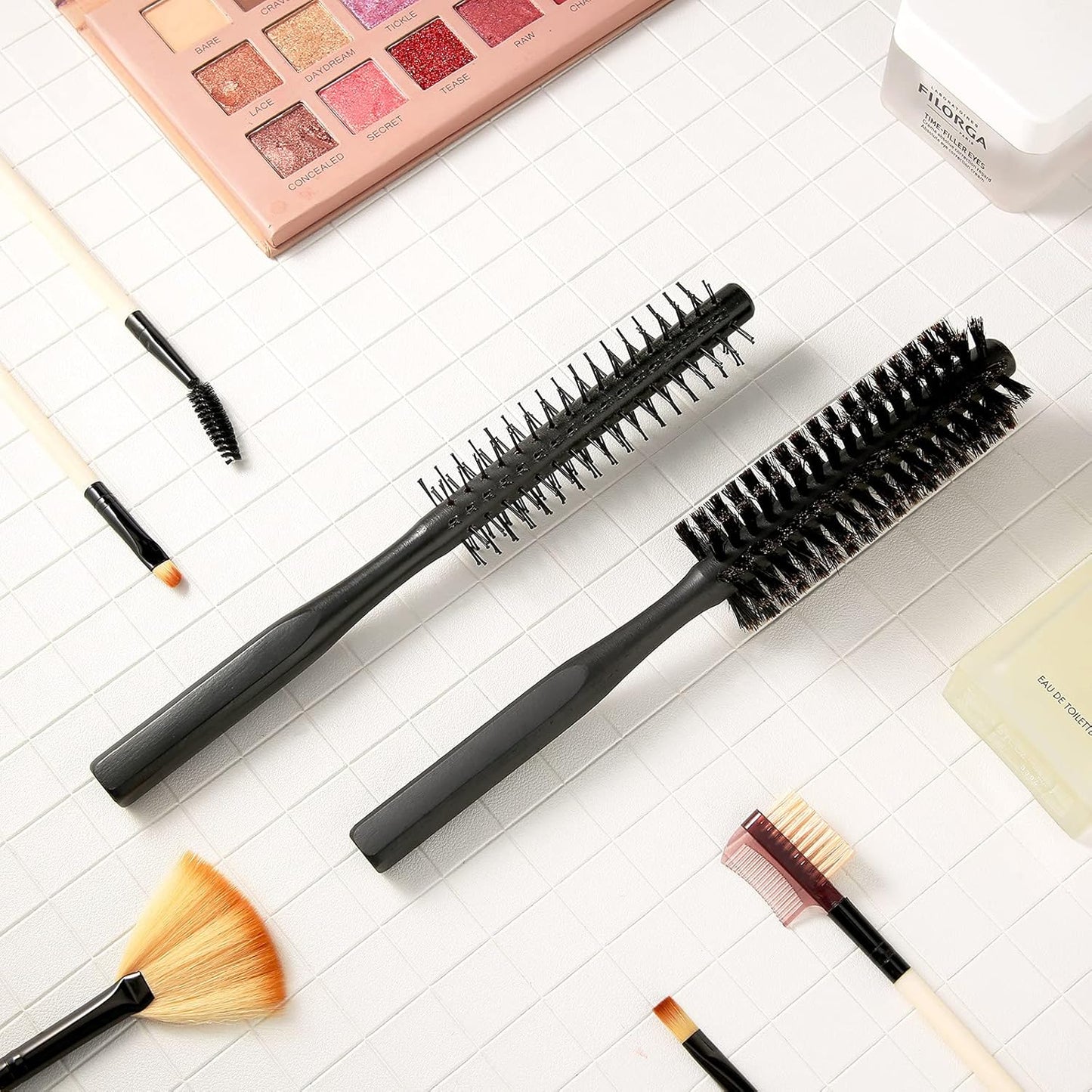 2 Pieces Thick Round Hair Comb Bristle Blow Drying Hairbrush Small Brush Short Hair Massage Comb Head Massage Round Brush Roll Hairbrush for Wet or Dry(Black)