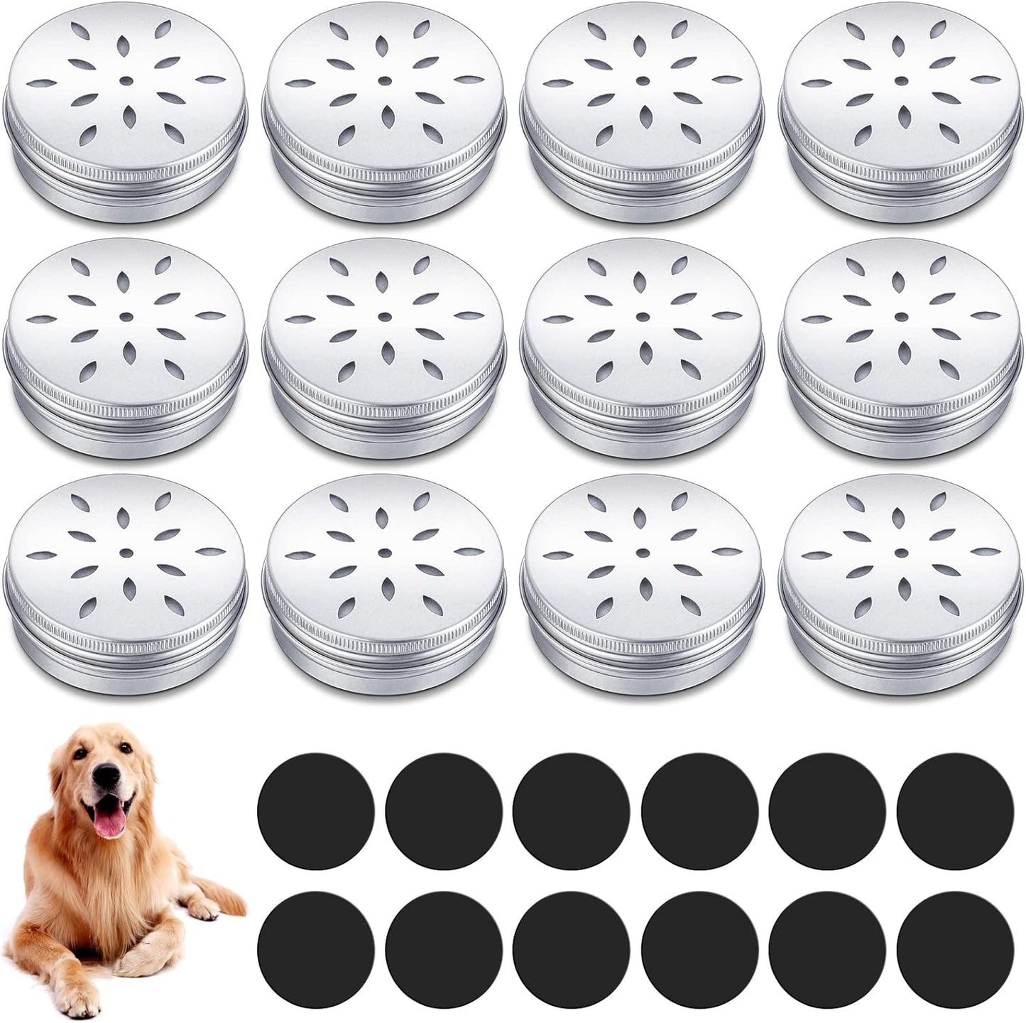 12 Pack Dog Scent Work Tins, Dog Scent Training Box, Pet Nose Metal Container with 12 Magnetic Dots, Smell Training Kit Smell Canisters Aluminum Cans for Pet(Cute)