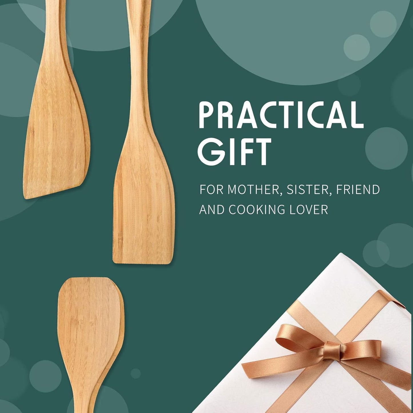 3 Pieces Bamboo Cooking Spatula and Paddle Set Bamboo Turner Wok Spatula Spoon Heat Resistant Kitchen Utensil for Nonstick Cookware, 3 Styles