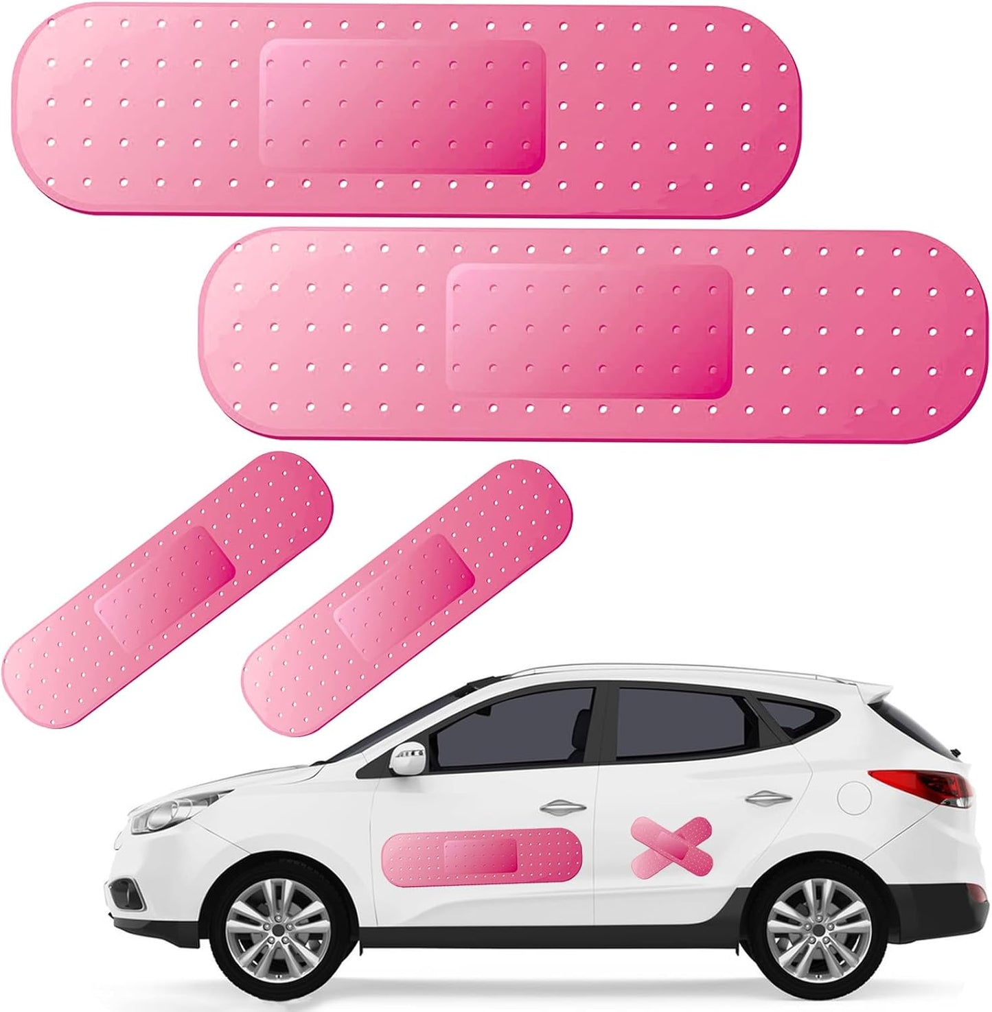 4pcs Funny Car Band Aid Sticker for Car Damage, 10/24in Giant Band Aid Car Decals for Cover Dent Crack and Scratch, Car Bumper Sticker, Large Vehicle Body Bandage (Pink 2pcs Large and 2pcs Small Size)
