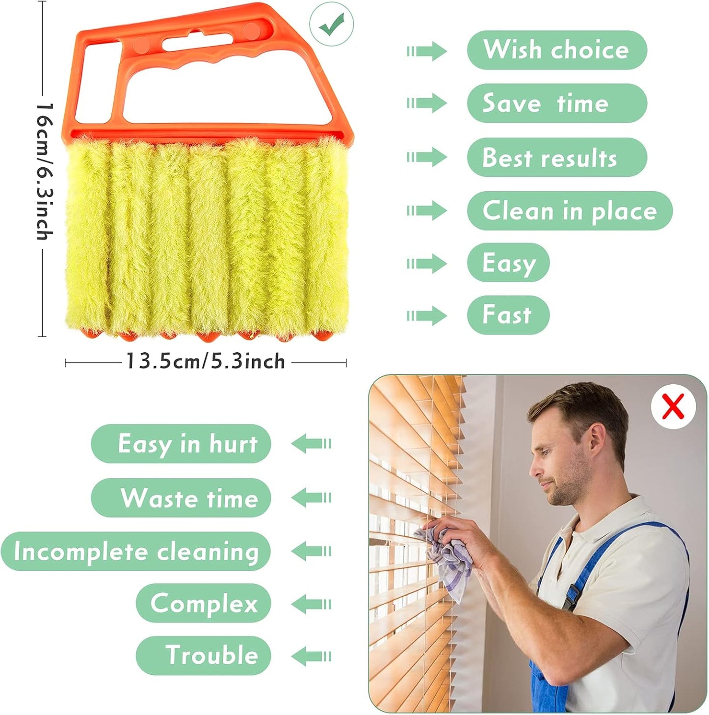 3 Pieces Blind Cleaner Duster Tool 7 Finger Dusting Cleaner for Window Venetian Washable Mini Brush Hand Held Tool for Air Conditioner Dust Dirt (3 Colors)