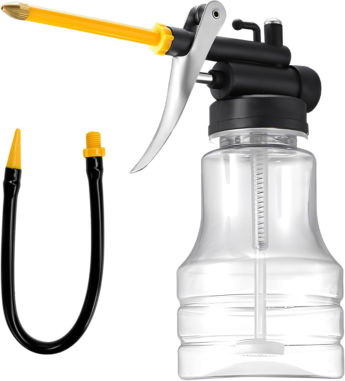 Oil Can Pump Oiler, Automotive 250ML Transparent Pump Oil Can with Straight Flexible Spout, Universal High Pressure Manual Oiler for Oiling Lubrication, Car Accessories