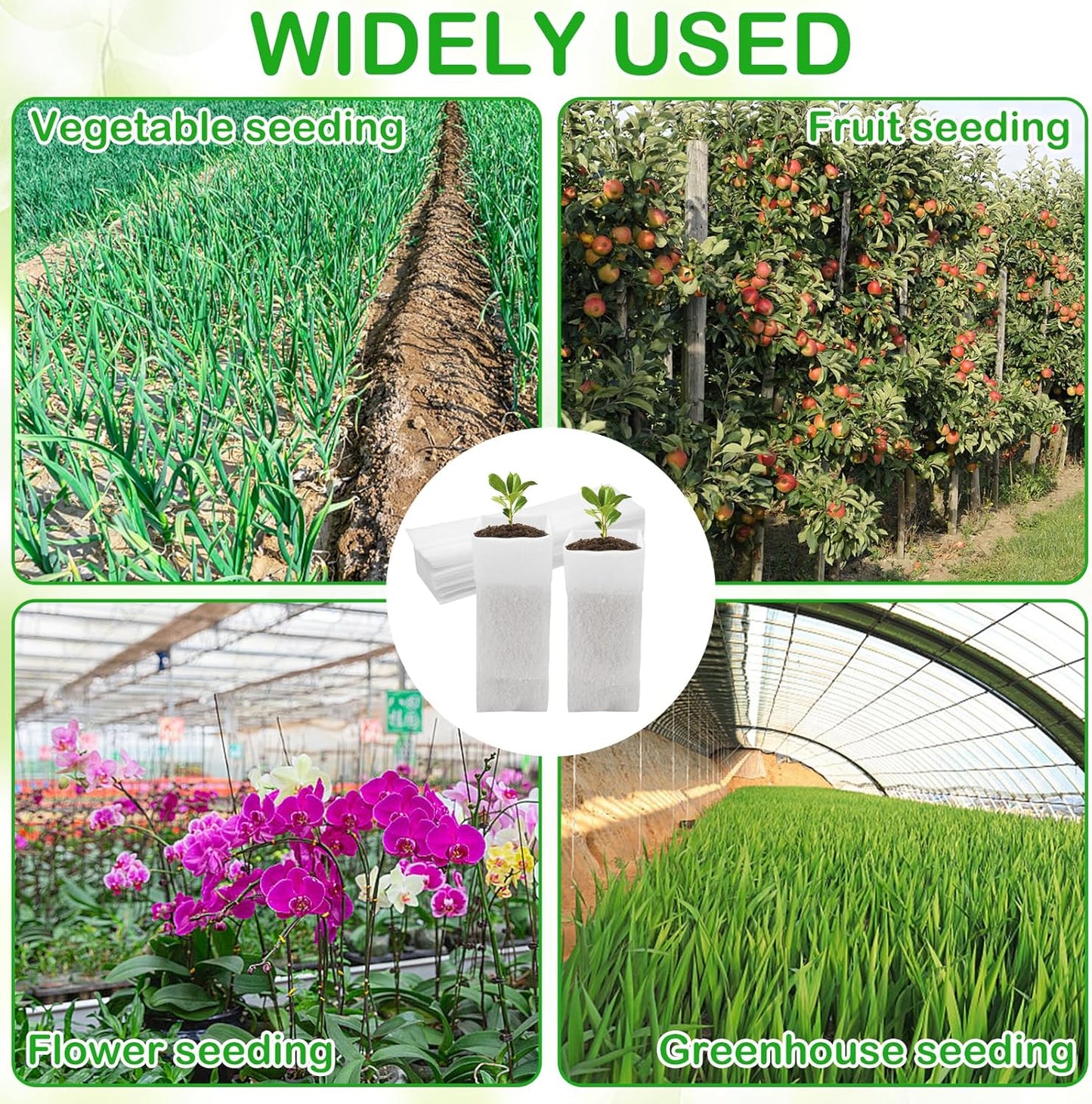 60Pcs Nursery Grow Bags, Biodegradable Non-Woven Fabric Plant Bags, Seedlings Growing Pots for Vegetable Flowers Fruits Tree Planting (12.2 3.3 Inches)