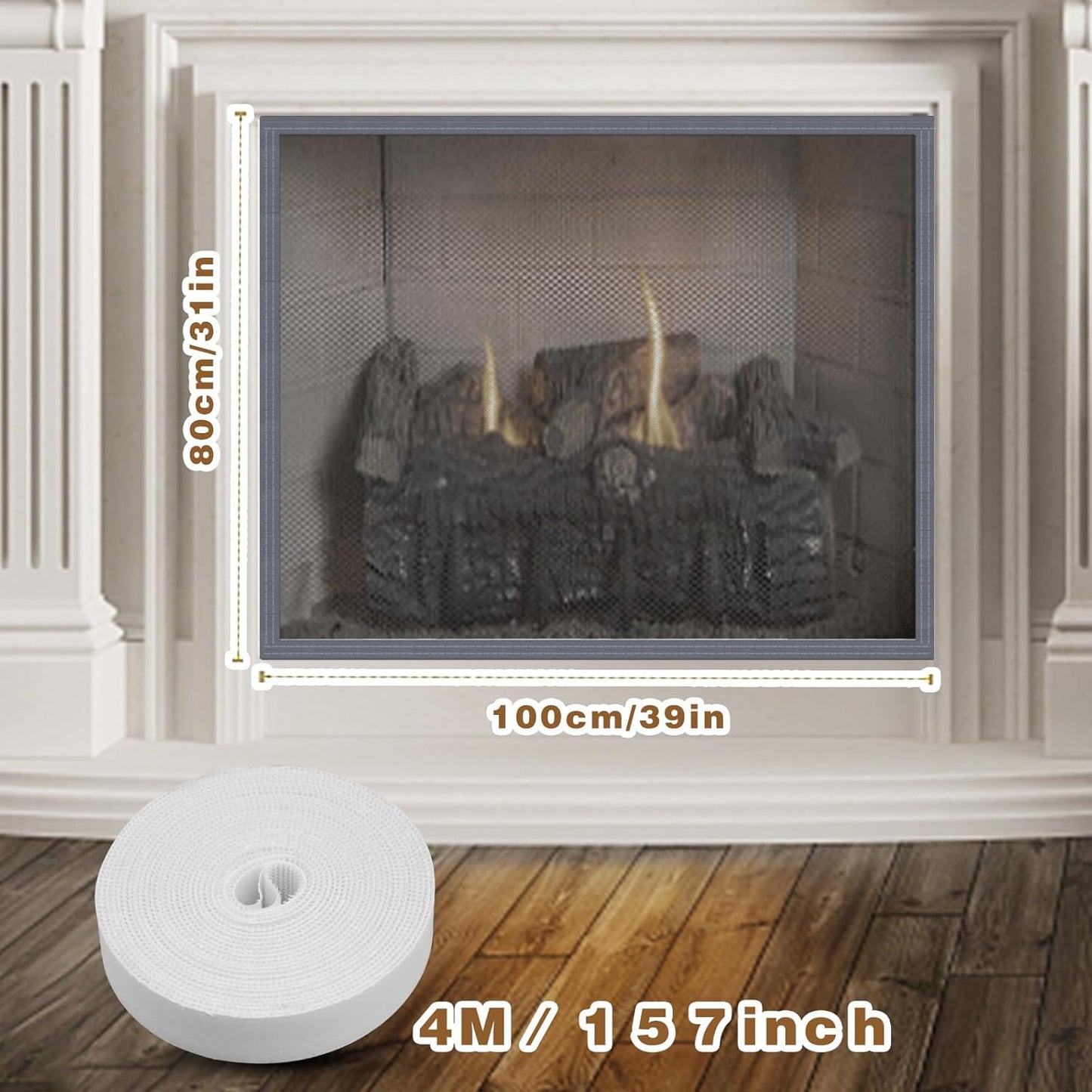 Fireplace Screen Mesh Cover, Magnetic Fireplace Cover Baby Proof Barrier Guard Pet Proof with Magic Tape, Fireplace Doors Mesh Gate Fire Place Cover for The Living Room Decorative, 39"x32" Inches