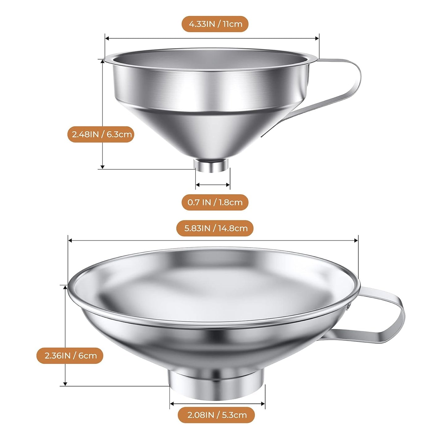 Canning Funnel for Wide Mouth and Regular Mason Jars, Stainless Steel Kitchen Use Funnels with Strainer for Filling Bottles, Metal Funnel Set for Oil Power Jam Grains Dry & Wet Ingredients