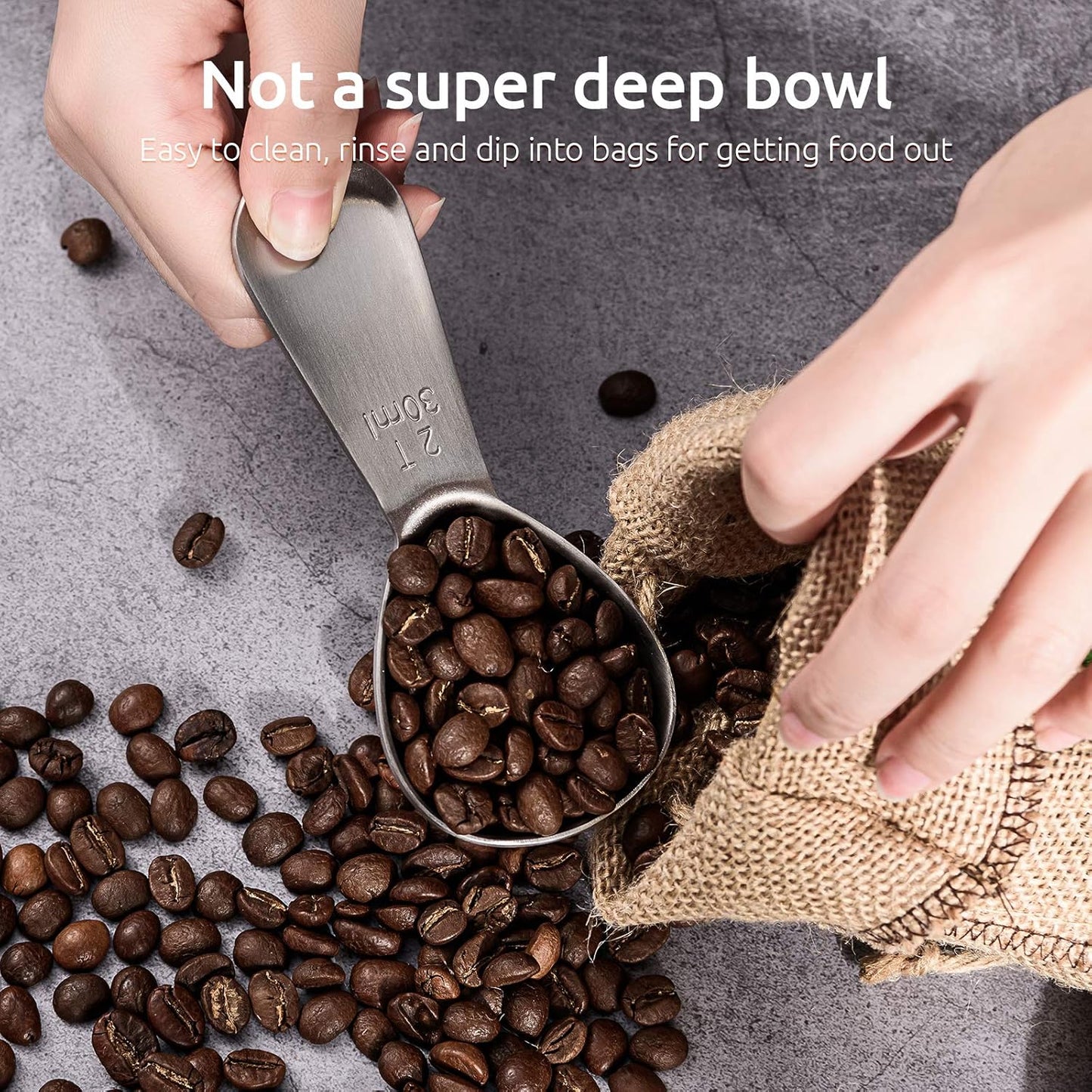 Coffee Scoop: 18/8 Stainless Steel Measuring Coffee Scoop 2 tablespoon, Short Handled Measure Scooper for Ground Coffee, Bean in Canister (Silver, 2Tbsp/30ml)