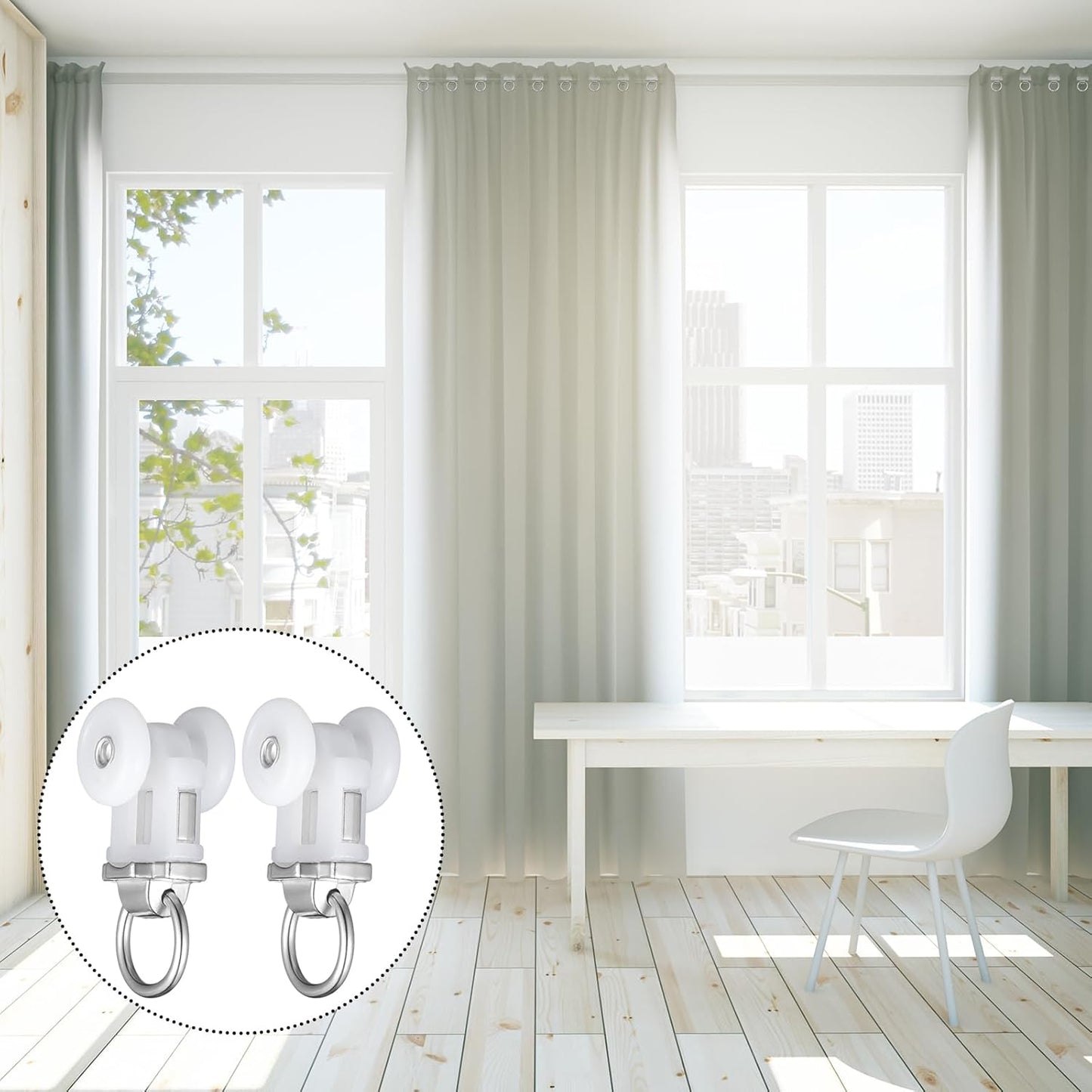 Curtain Track Roller Hooks Rail Pulleys Runners Plastic Ceiling Gliders Window Rod Dual Wheel Roller Carriers Mounted Curtain Track for Window Rail Rod Room Dividers(30 Pcs)
