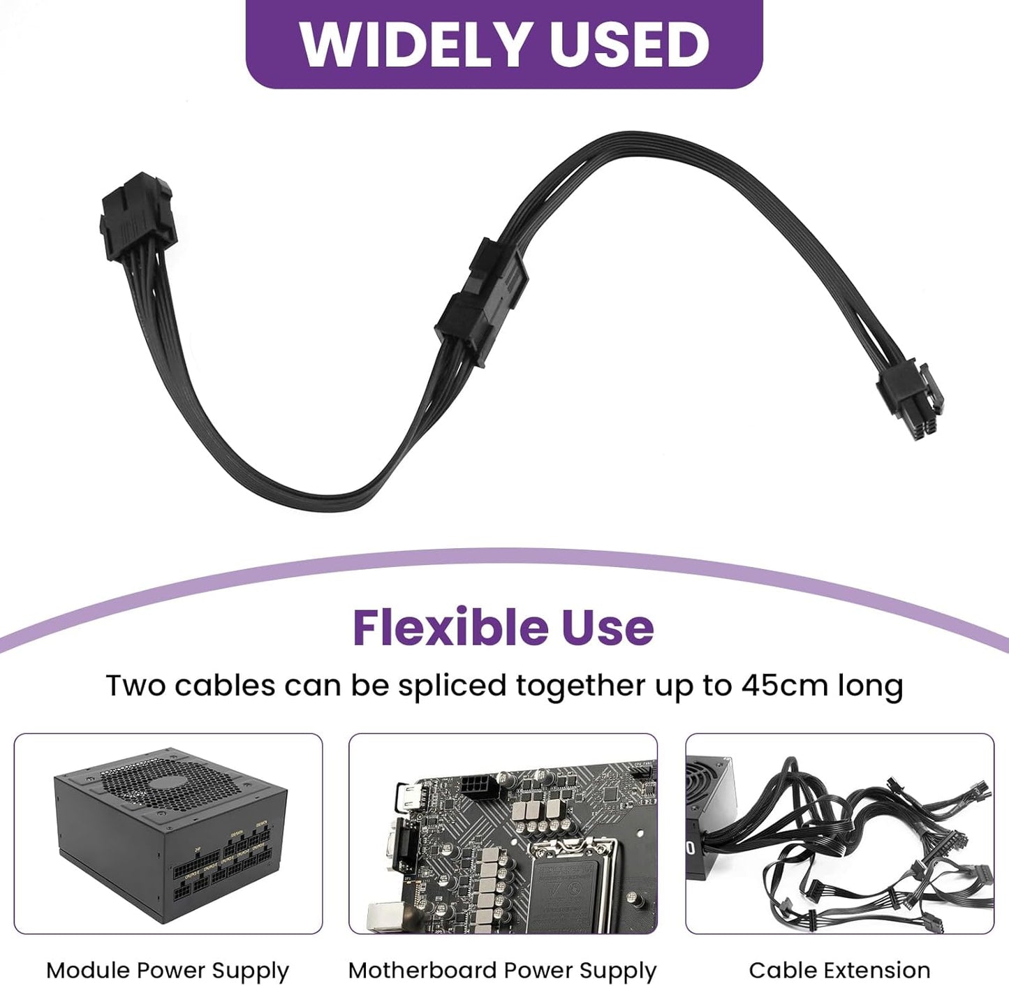 2 Pack CPU 8 Pin ATX Power Extension Cable, EPS 8 PIN Male (4+4) to 8 PIN Female Power Extension Cable for Motherboard, 9 Inch