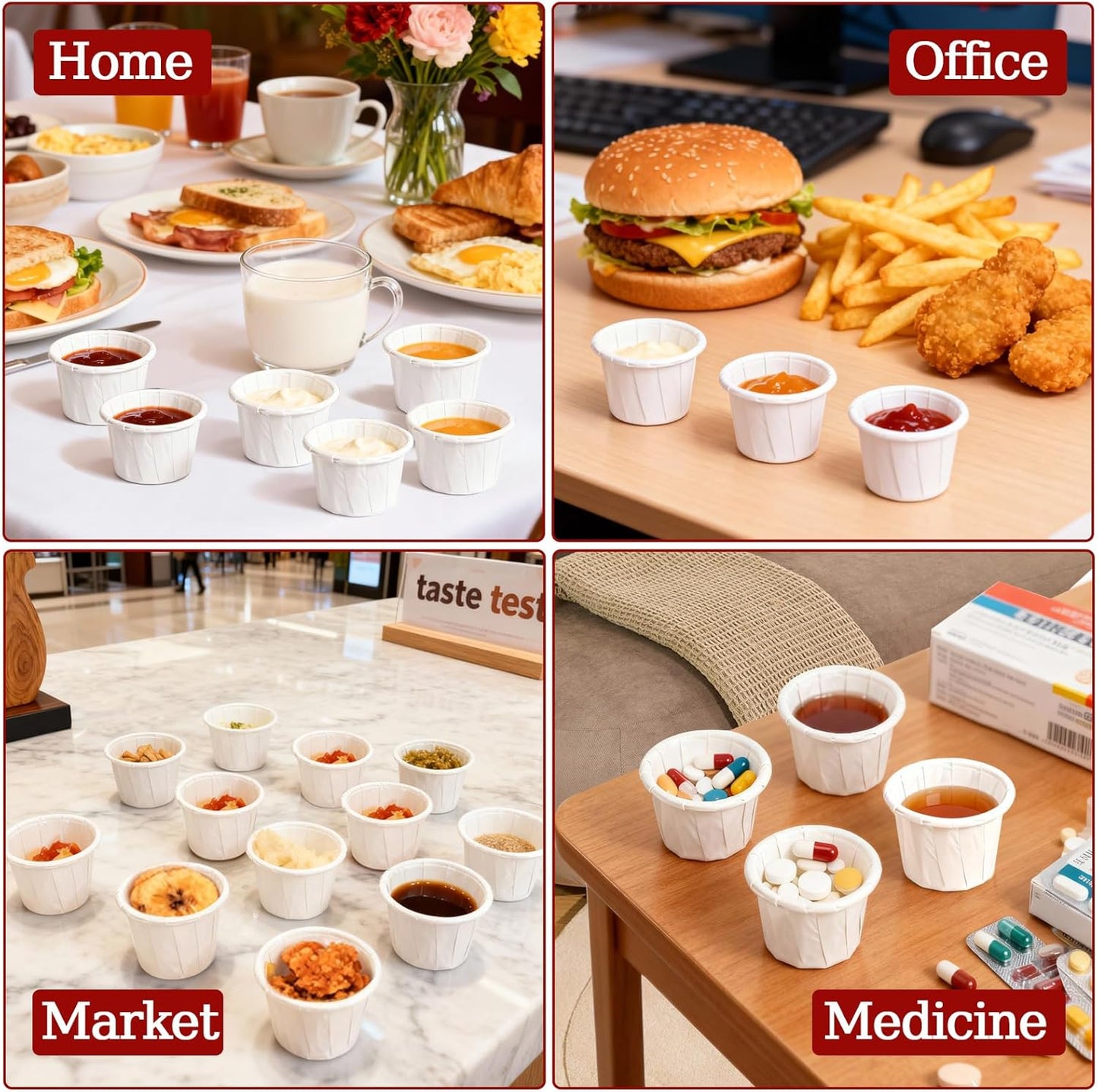 300 Pack 0.5 oz Disposable Paper Souffle Medicine Cups, 1/2 Ounce Small Paper Portion Cups for Pills, Tasting Sample, Food Services, Dessert, Condiments, Sauce