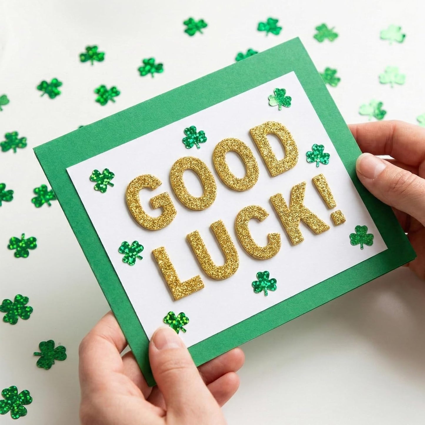 St.Patrick's Day Confetti - 3000Pcs Glitter Green Shamrock Confetti St.Patrick's Day Party Favor Decoration Lucky Clover Irish Table Scatter Confetto for Sanit Patricks Day Decor(105G)