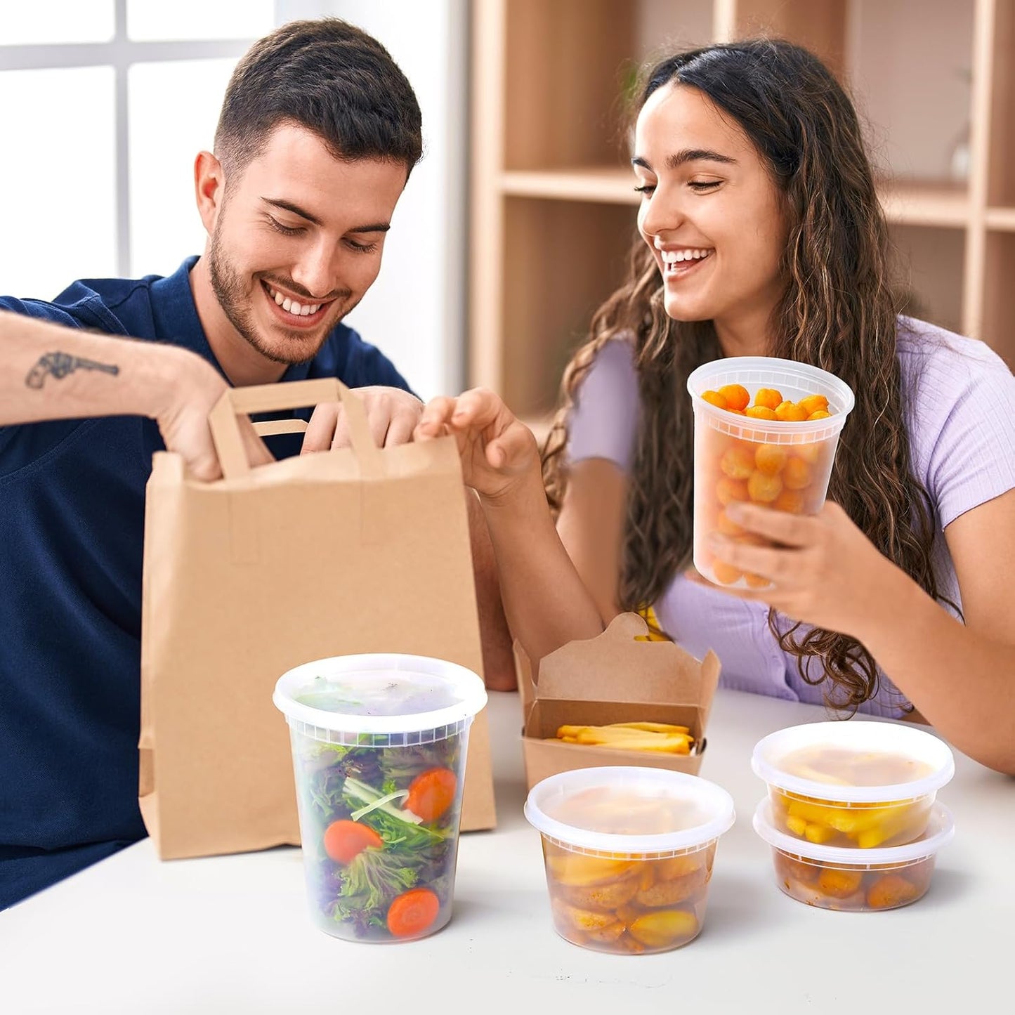 24 Sets Plastic Deli Food Containers With Lids, 8 oz 16oz 32oz Variety pack, Airtight Food Storage Containers, Freezer/Dishwasher/Microwave Safe, Soup Containers For Takeout Food Storage