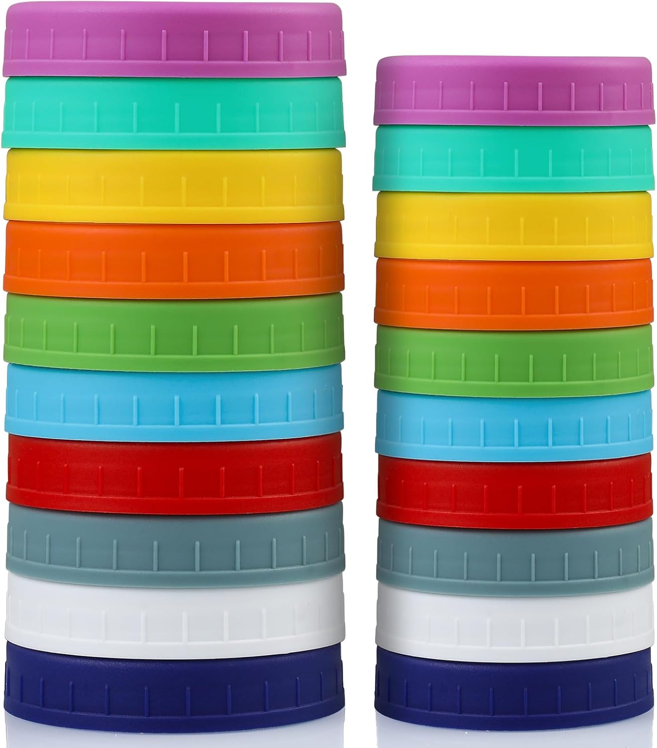 10 WIDE Mouth & 10 REGULAR Mouth Mason Jar Lids - 20 Pack Food Grade Plastic Mason Jar Caps for Ball, Kerr and More Canning Jars - Leakproof & Dishwasher Safe - Multicolor