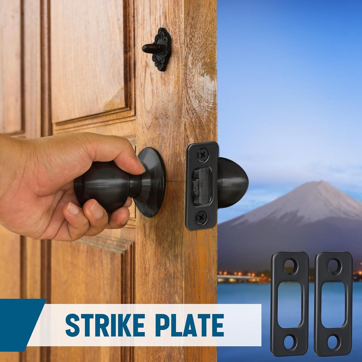 8 Pcs 1" x 2-1/4" Door Deadbolt Strike Plate Carbon Steel Round Corner Door Backplate Heavy Duty Strike Plate with 16 Pcs Screws for Home Office Residential Use, Matte Black