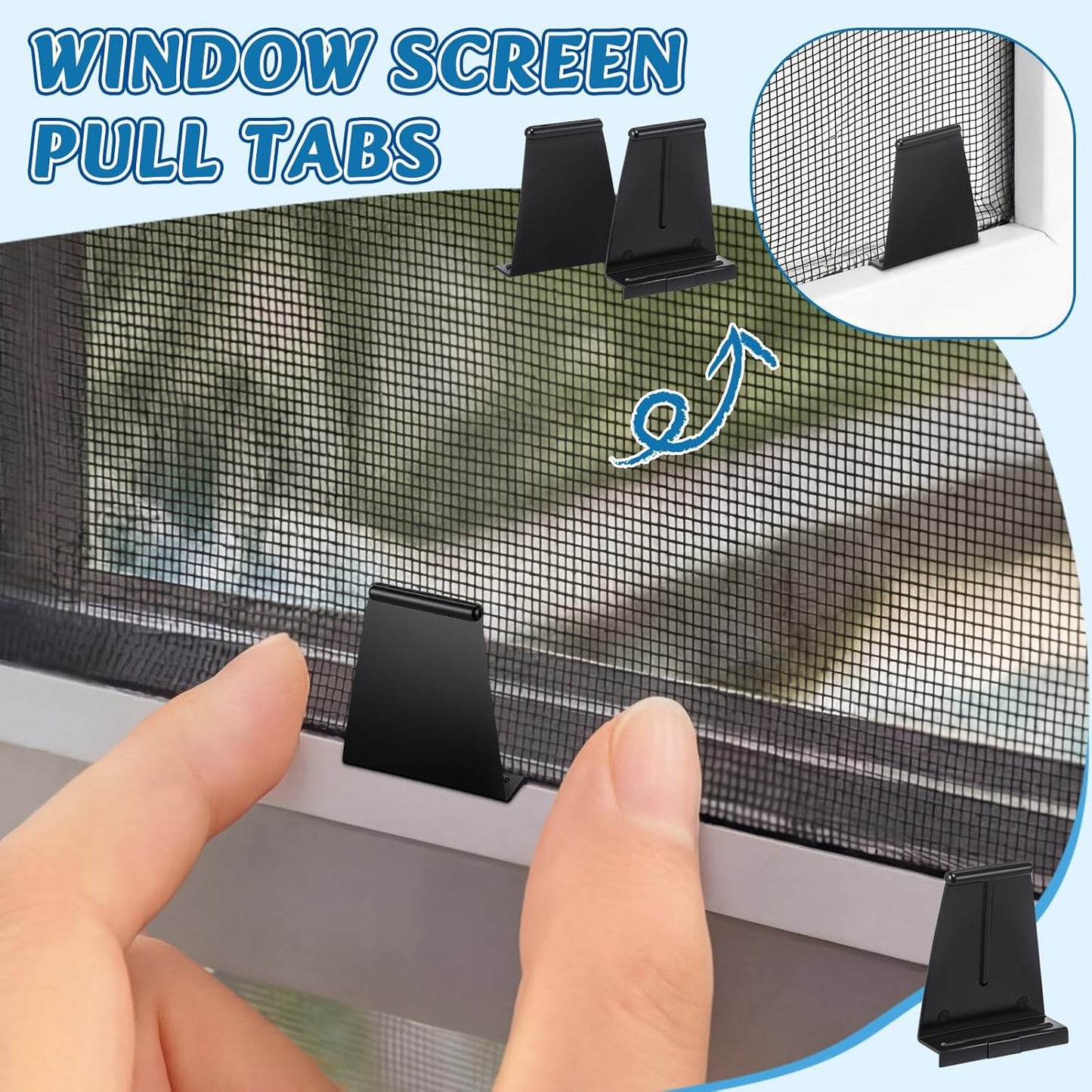 100 Pcs Window Screen Pull Tabs Black Plastic Screen Pull Tabs for Spline Channel, Universal Window Repair Parts and Replacement Clips
