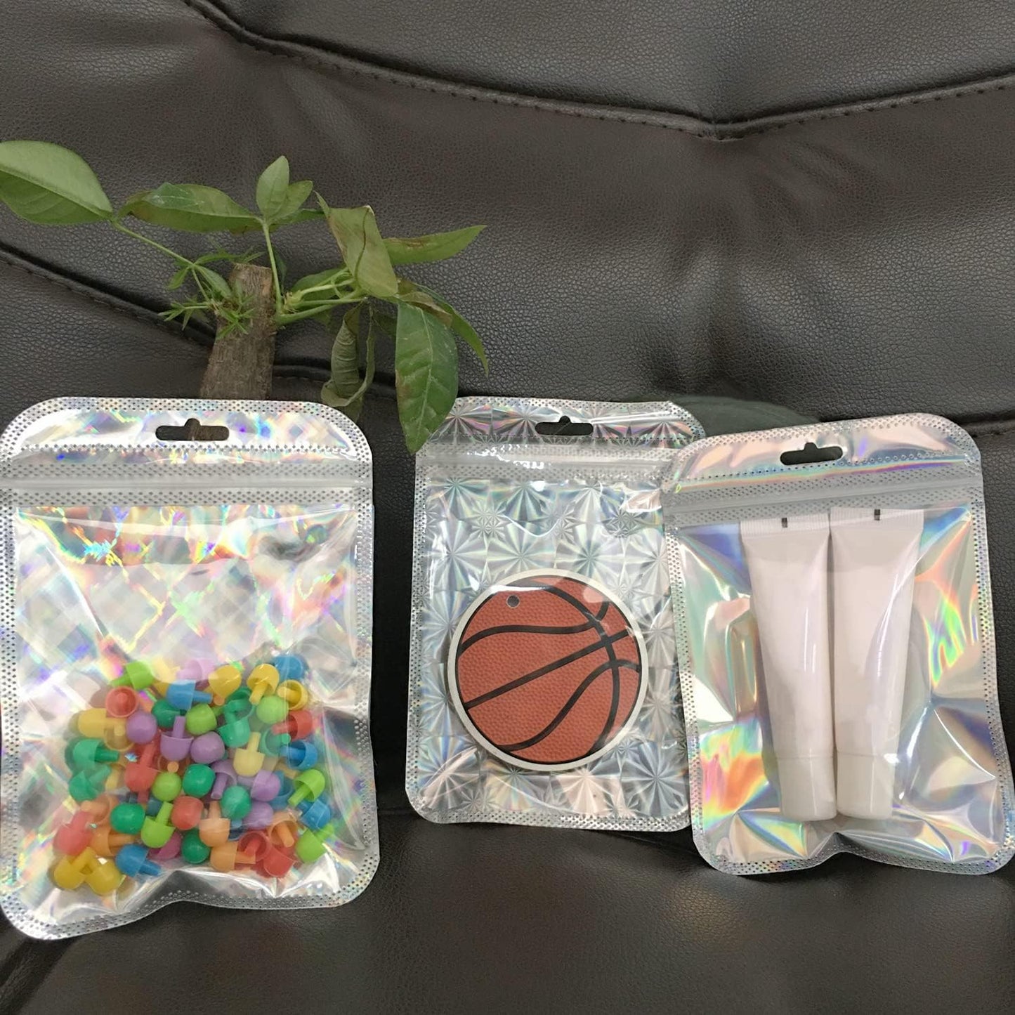 100 Pcs Holographic Resealable Packaging Bags for Small Business Supplies, Cute Small Color Smell Proof Bags Plastic Baggies for Lip Gloss Soap Party Food Storage 4x6inch