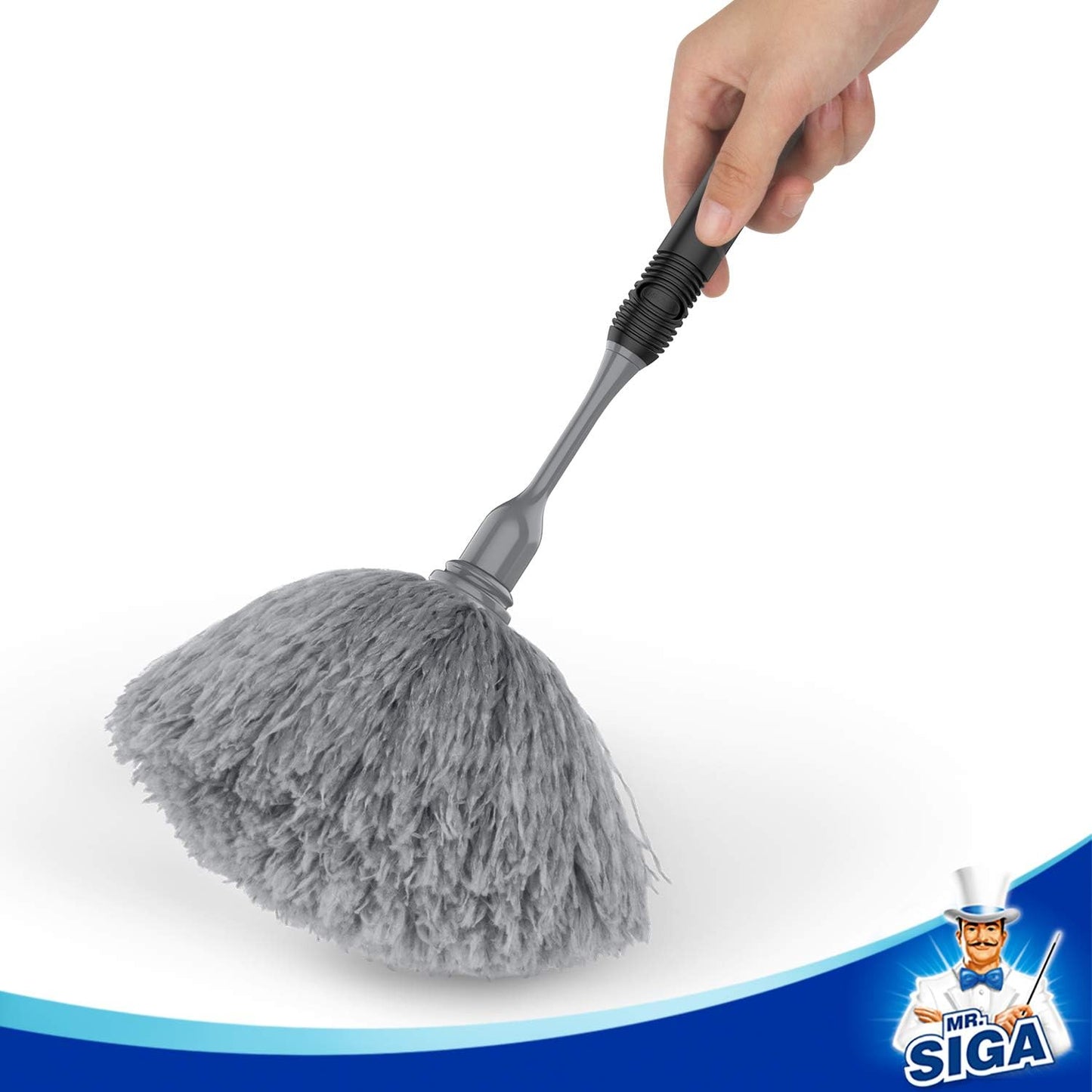 Microfiber Delicate Duster, Comfortable Non Slip Handle, Detachable Washable Duster Head, Gray & Black
