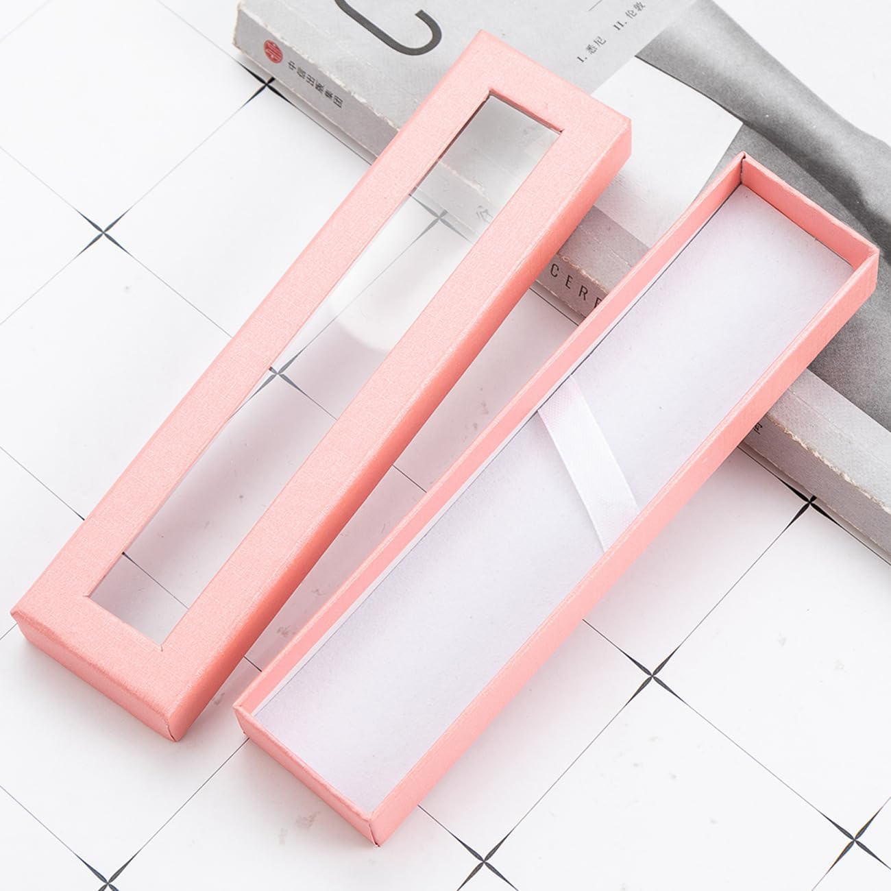 10 Pcs Empty pen gift box with Clear lid Single pen presentation Packaging Case Cardboard Jewelry Boxes with Cushion Suitable for Wedding Business Birthday Office Supplies Gift Packaging (Pink)