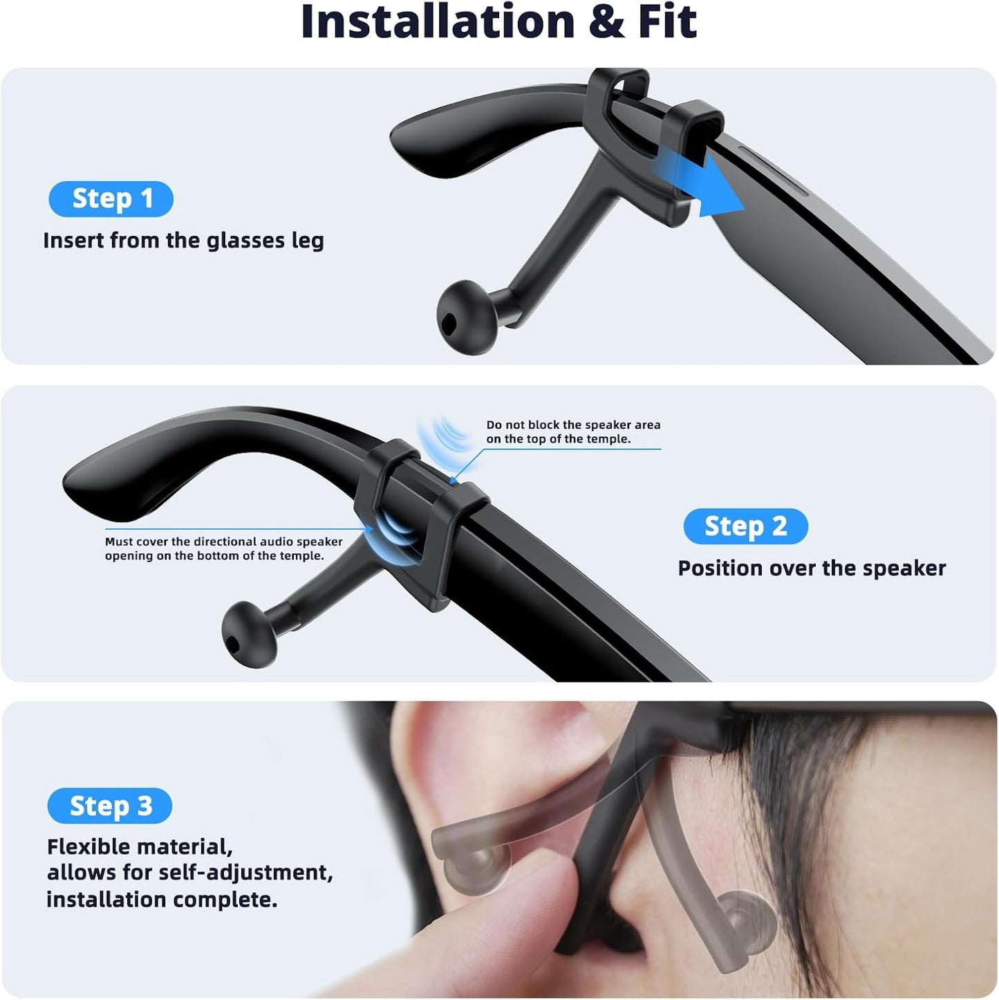 Volume Boost | Privacy Ear Tips for AI & AR Glasses (1 Pair), Silicone Passive Audio Amplifier Compatible for Ray-Ban Meta Wayfarer (& Gen2), Skyler, Headliner Sound Focusing Earbuds Accessories