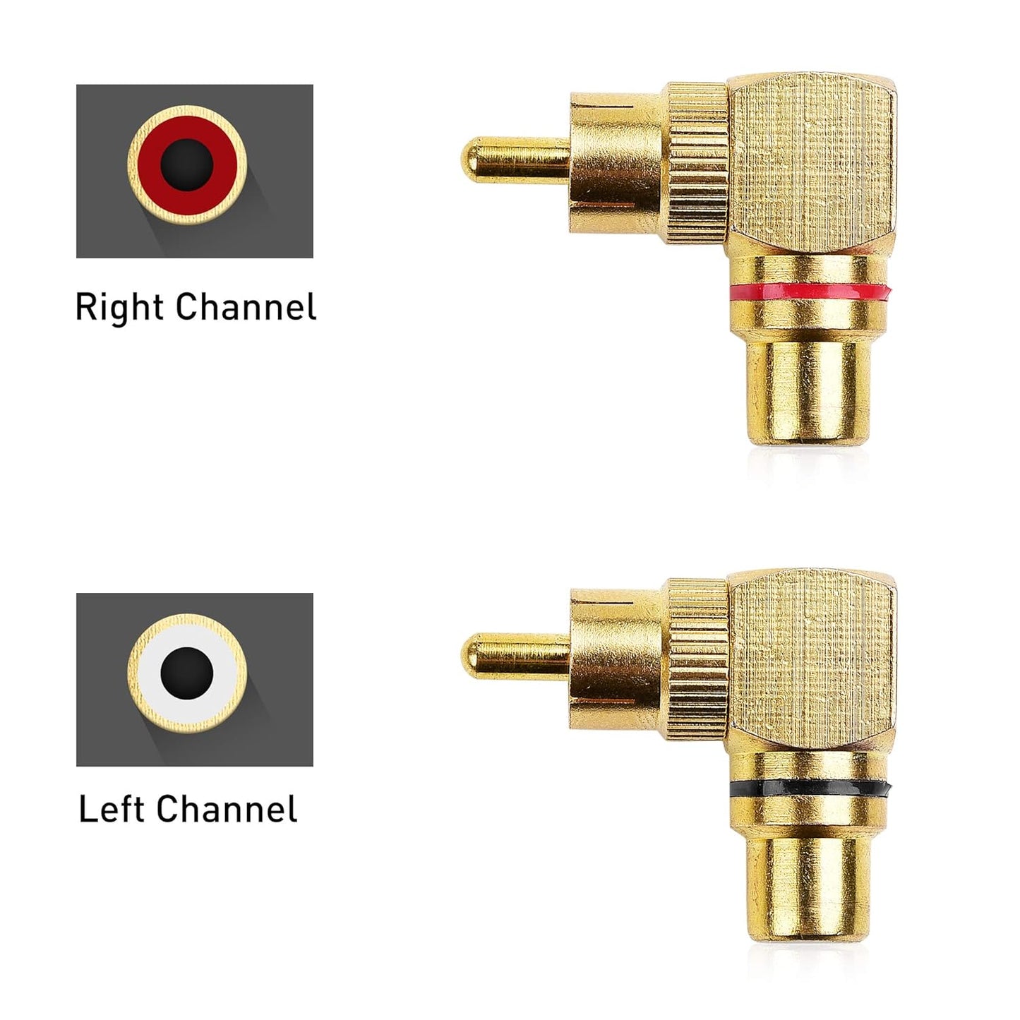 2-Pack Right Angle RCA Adapter, 90 Degree RCA Adapter