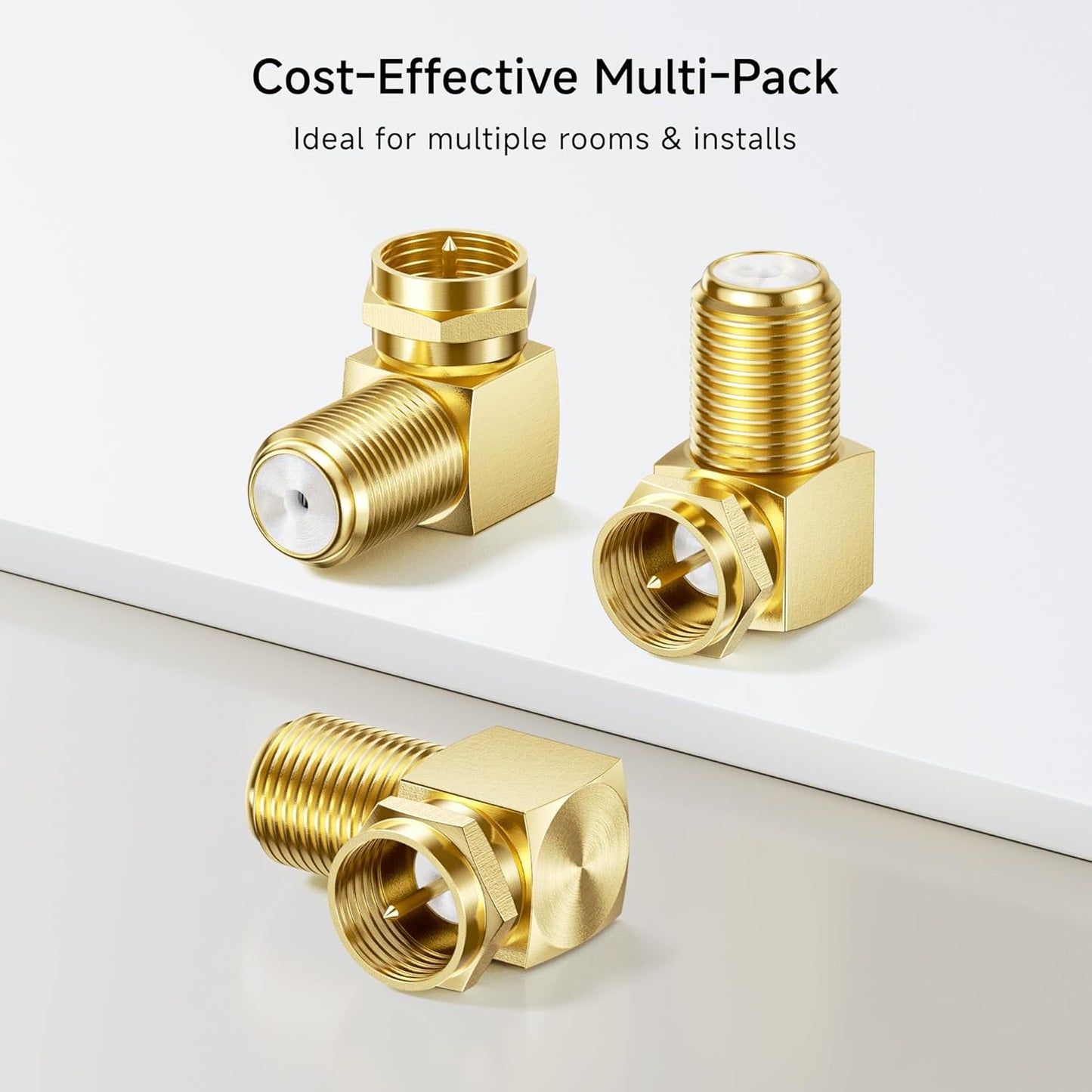 3-Pack Gold-Plated F-Type Right Angle RG6 Coaxial Adapter (90 Degree Coaxial Connector, Male to Female Coax Cable Connector)