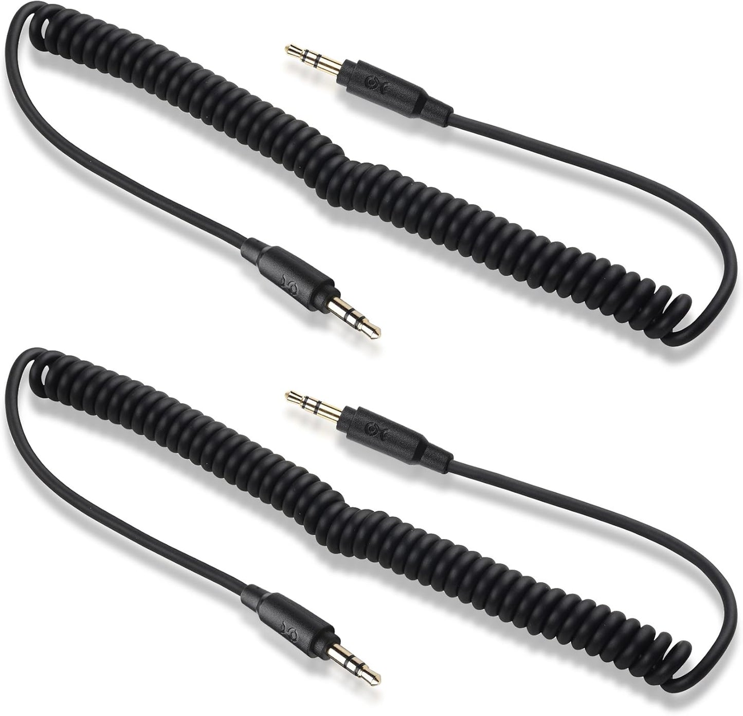 2-Pack Coiled 3.5mm Male to Male Stereo Audio Cable - Stretches from 2 to 4 Feet