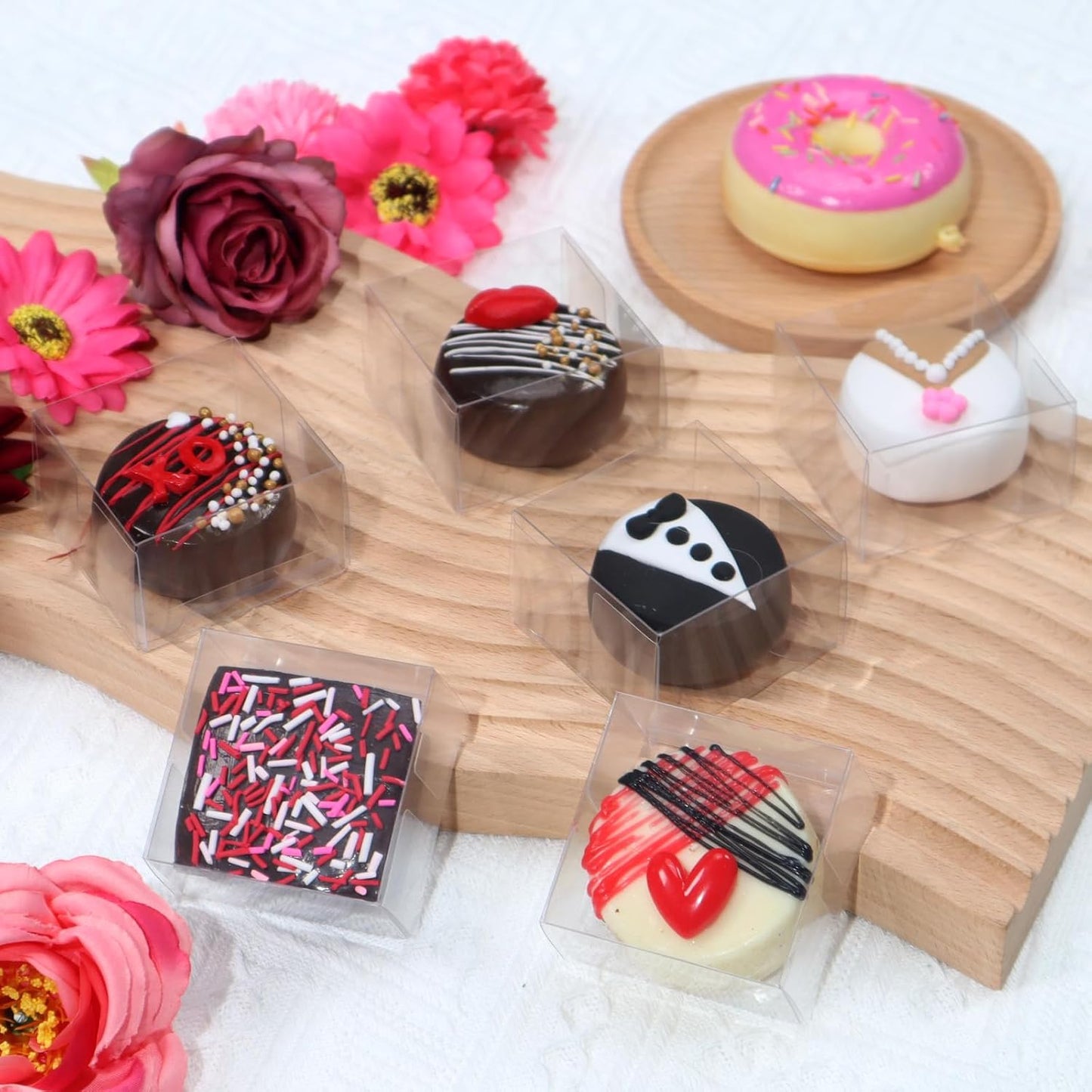 50Pcs 2.17x2.17x1.38 Inch Single Boxes for Chocolate Covered Ore, Macaron, Brownie, Treat, Candy, Small Gifts - Wedding, Bridal Shower, Birthday Party Favors