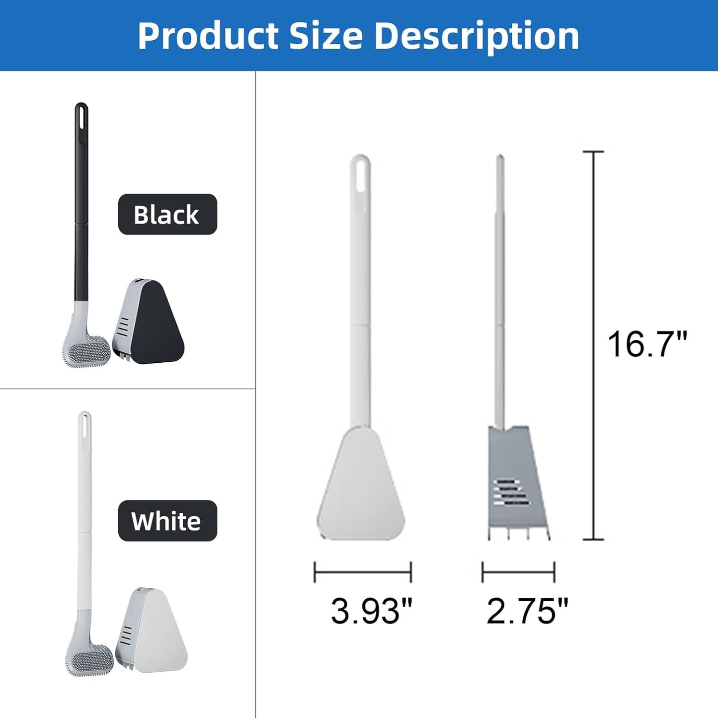 Toilet Brush and Holder Set Silicone, Flexible Toilet Brush for Deep Cleaning of Dead Corners, Snap-on Detachable Long Toilet Brush, Wall-Mounted Toilet Bowl Brush Set (Black)