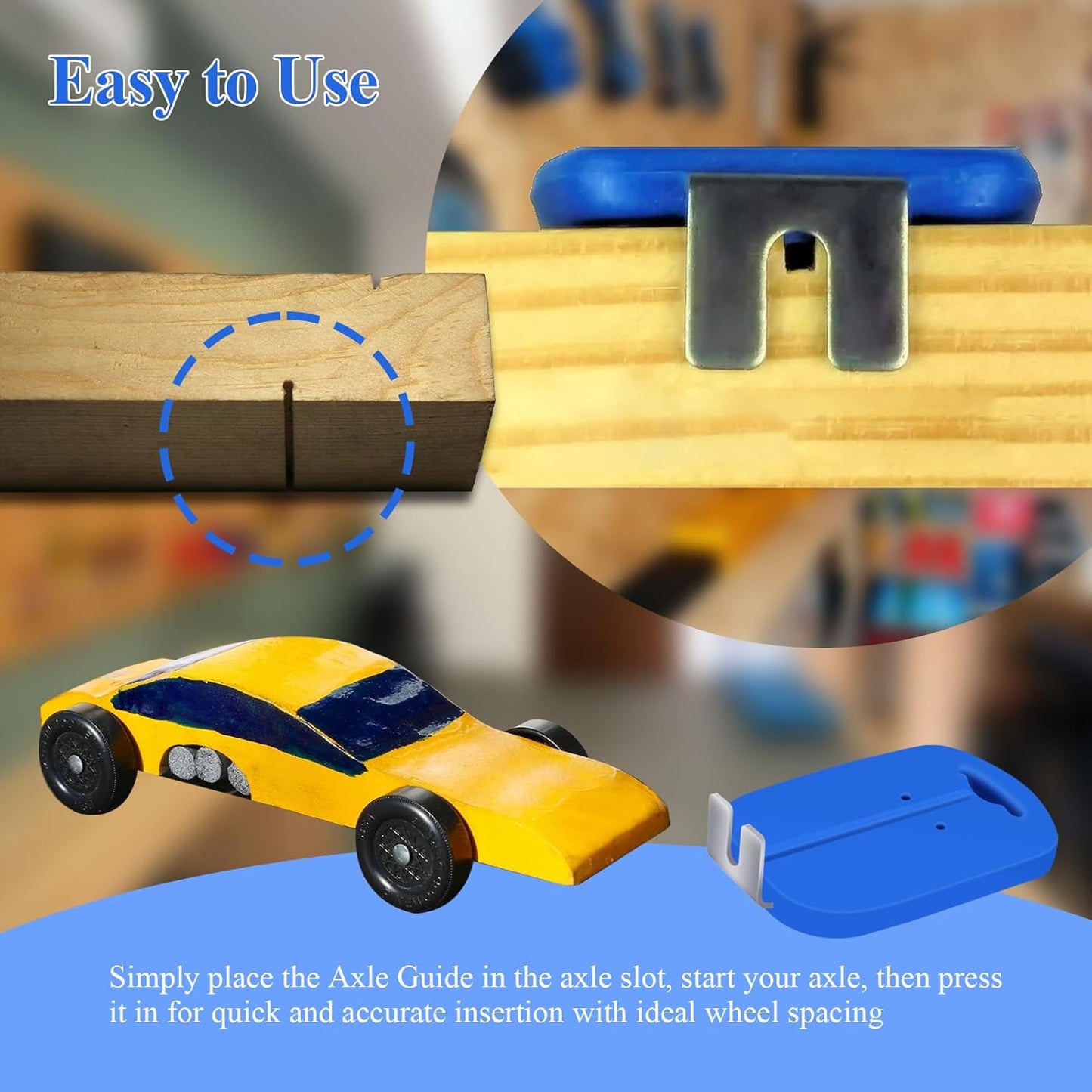 1 Pc Axle Inserter Guide W/Built-in Wheel Spacer, Fits Pinewood Derby Cars, Accurate Alignment for Pinewood Derby Car Axles, Improve Track Times & Reduce Friction w/Perfectly Straight Axles in Seconds