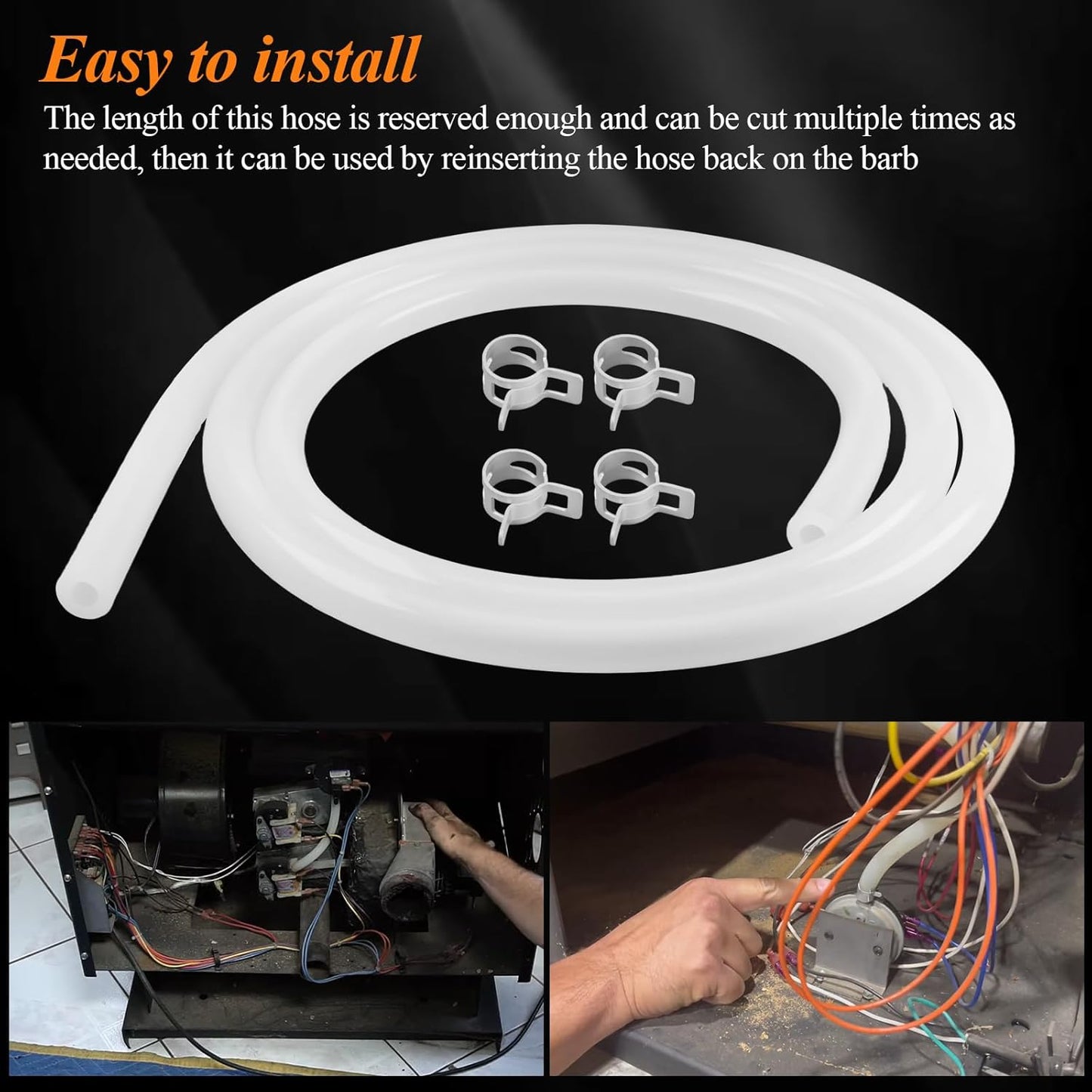 20093K Pellet Stove Silicone Vacuum Pressure Hose for Vacuum Shutdown and Firebox Pressure Switches, Fit for Most Englander Pellet Stove Models, 5 Feet Clear Tubing Hose with 4 Clips, Part# PU-VH