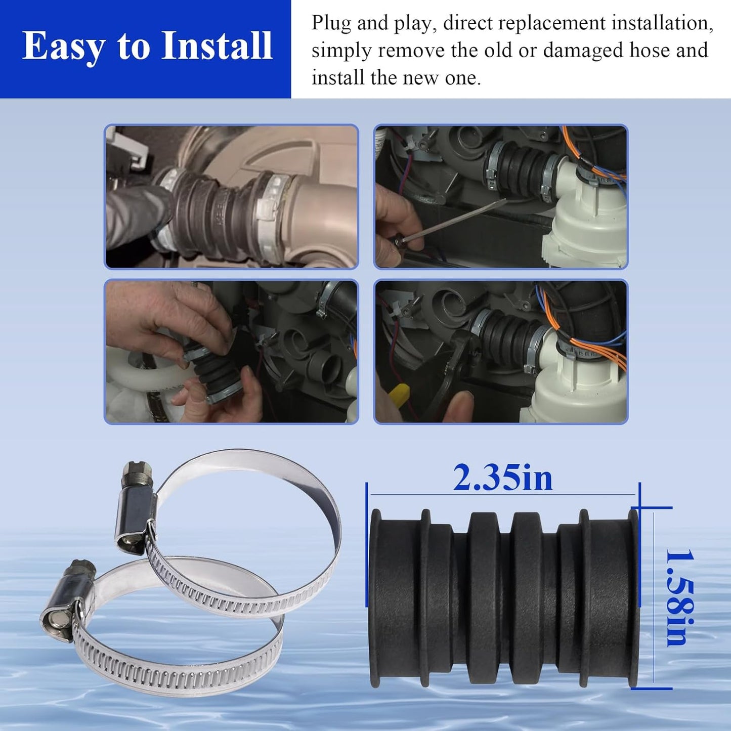 2Pcs W11419334,W11250985 Dishwasher Circulation Pump To Sump Connect Hose Replacement Parts, Fits Jenn Air, Kenmore, Kitchen Aid, Maytag & Whirlpool Dishwashers, Replaces 4960330,AP6981352,PS12745538