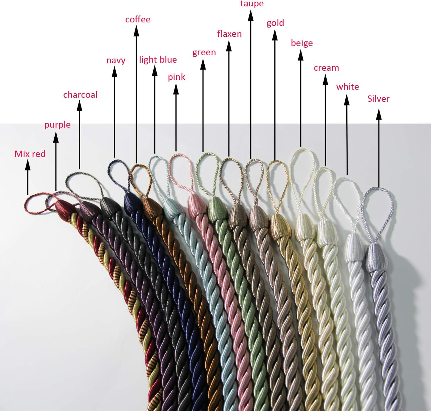 Curtain Ropes Tiebacks Tie-Backs, Curtain Handmade Holdbacks with 2 Metal Screw Hooks - White 2 Pack