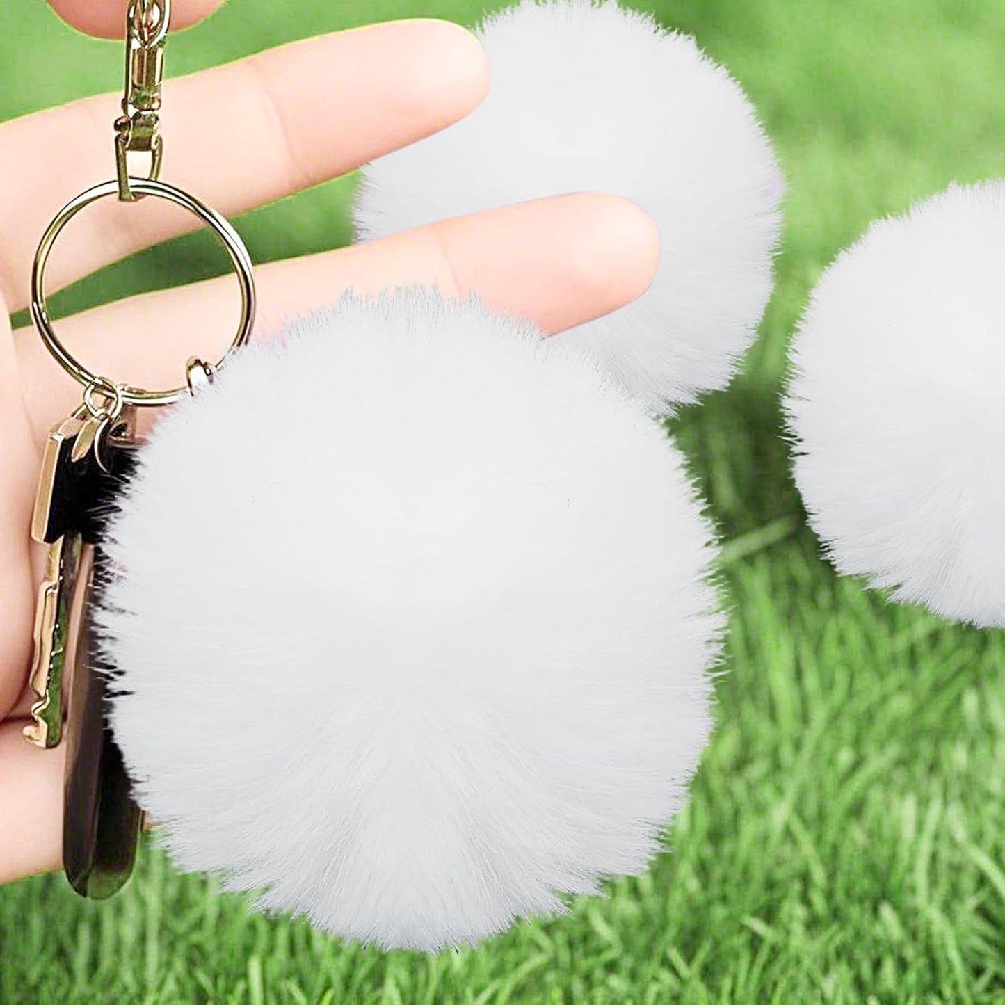 12 Pack Small Faux Fur Pom Pom Balls, 2.75 inch Fluffy Pompom Ball Elastic Loop Accessories, White Pompoms for Hats/Shoes/Scarves/Gloves/Bags