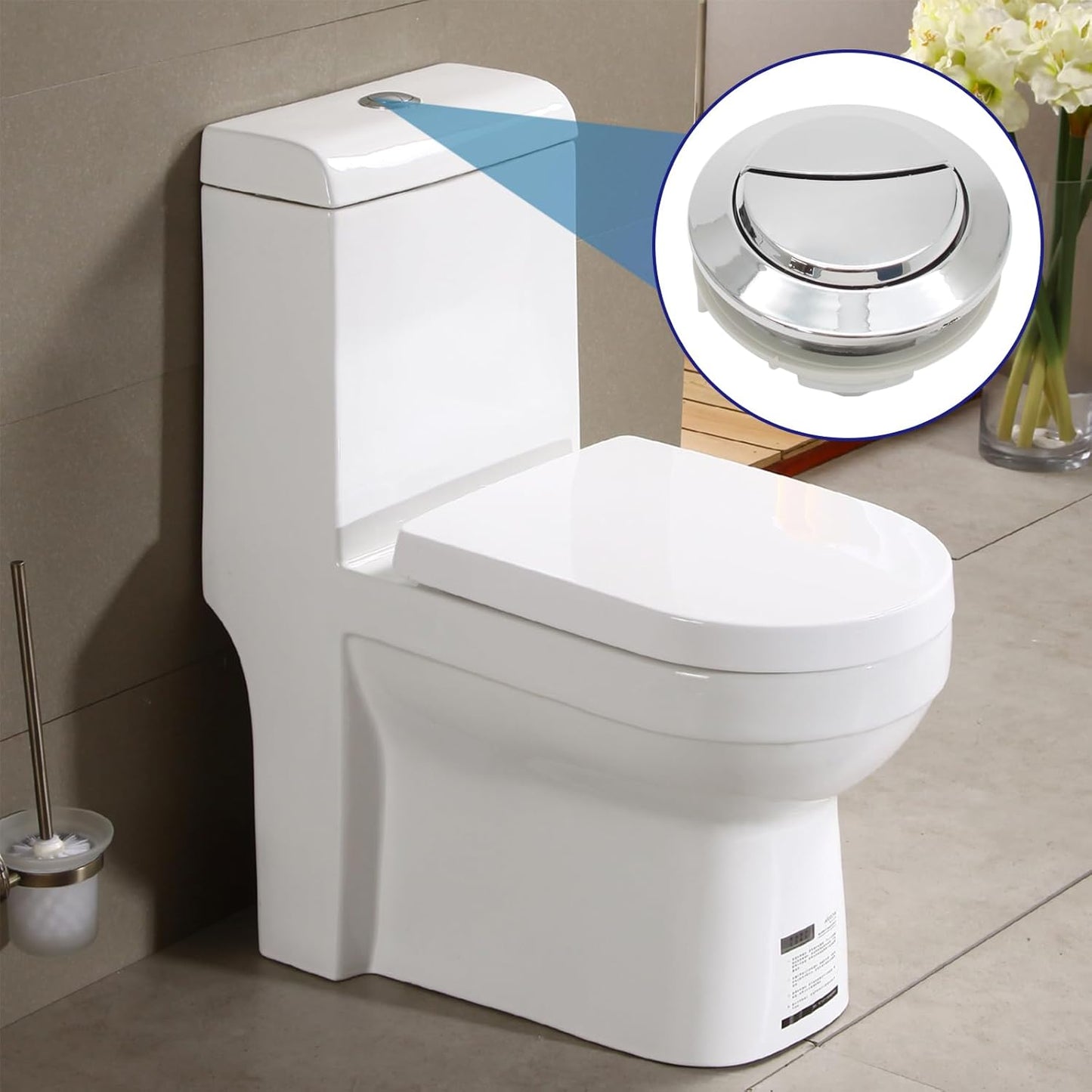 Toilet Tank Push Button 48mm Thread Diameter Dual Push Flushing Button Adjustable Toilet Water Tank Button Replacement, Pack of 1