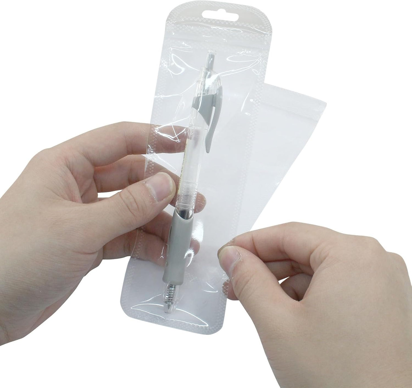 100 Reusable Clear Self Sealing Bags, Zipper Closure, Transparent, Plastic, Square, Waterproof, 7.28 x 2.36 Inches, Ideal for Packaging Pen, Jewelry, Cosmetic, Food, Gift