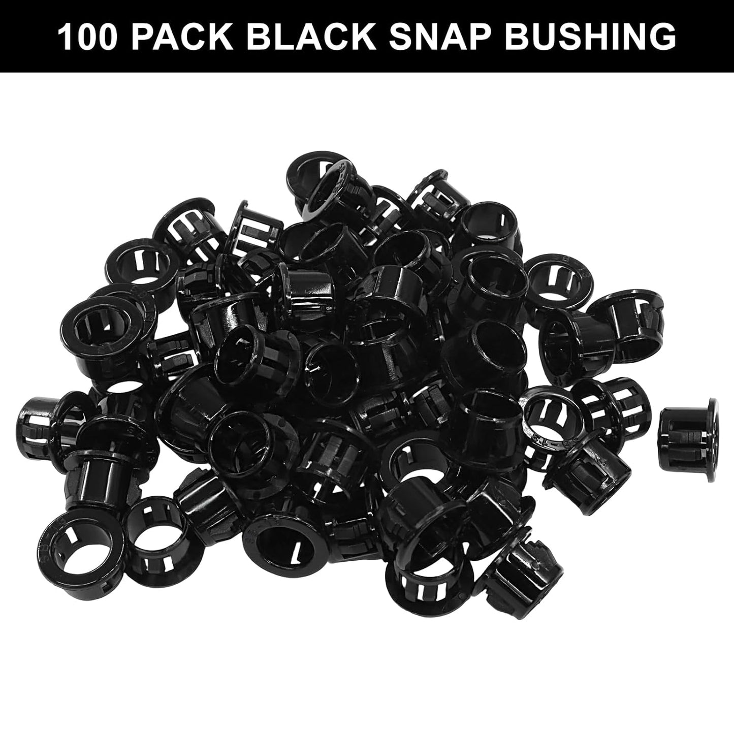 100PCS 1/2" Round Cable Snap Bushing, Black Snap Bushing Grommet Plastic Hole Plugs,Hole Plugs Tube Circular Locking Fastener for Cable Hose Wire/Furniture Fencing/Post Pipe(SB-13)