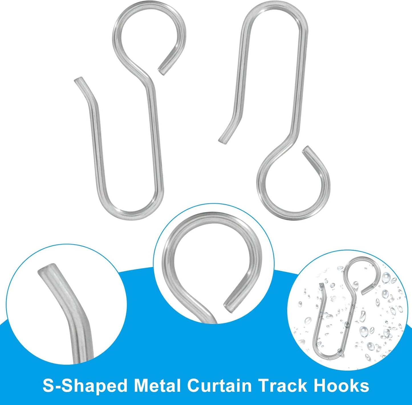 60 Pack S-Shaped Metal Curtain Track Hooks, Small Drapery Hooks Drape Pins, Ceiling Curtain Track Holders for Indoor/Shower/Window