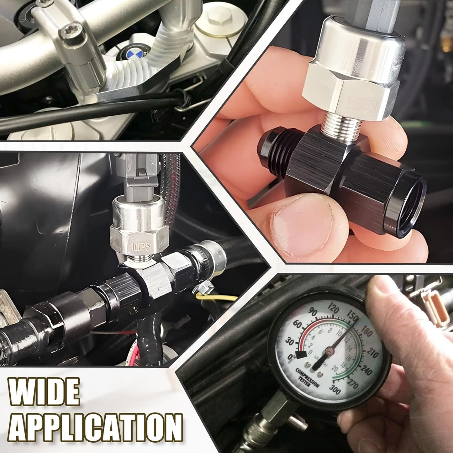 6AN Fuel Pressure Gauge Take Off Fitting Adapter, 6AN Male Flare to Female Swivel with 1/8 NPT Gauge Port Hose Adapter, Aluminum