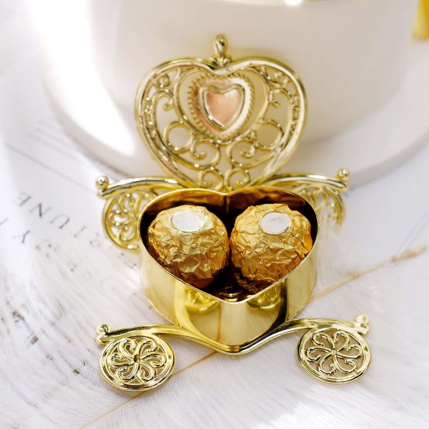 Efavormart 12 Pack - 4" Gold Fillable Heart Carriage Favor Candy Boxes for Wedding, Bridal Shower, Baby Shower, Birthday, Candy Jars Decorations