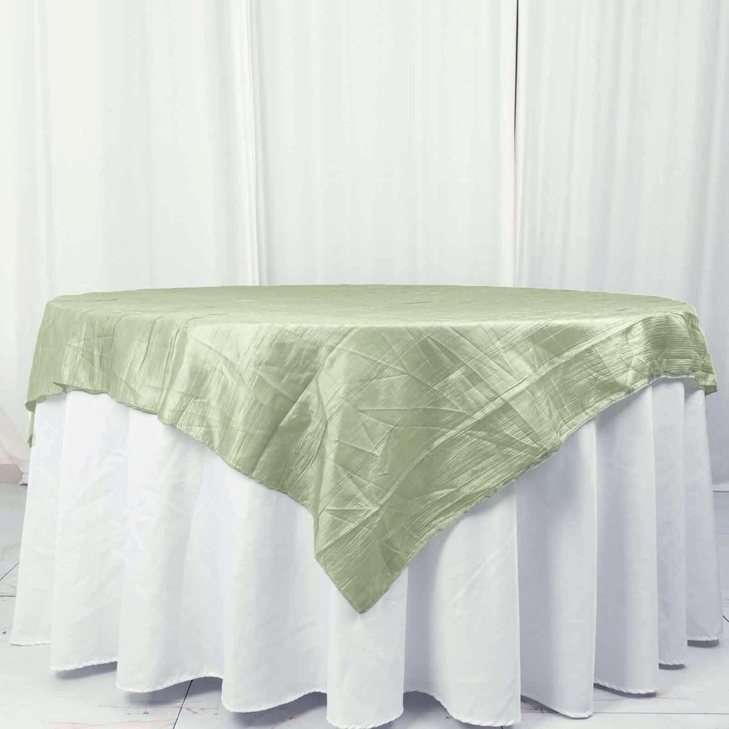 Efavormart 72"X72" Sage Green Accordion Crinkle Taffeta Table Overlay, Square Tablecloth Topper