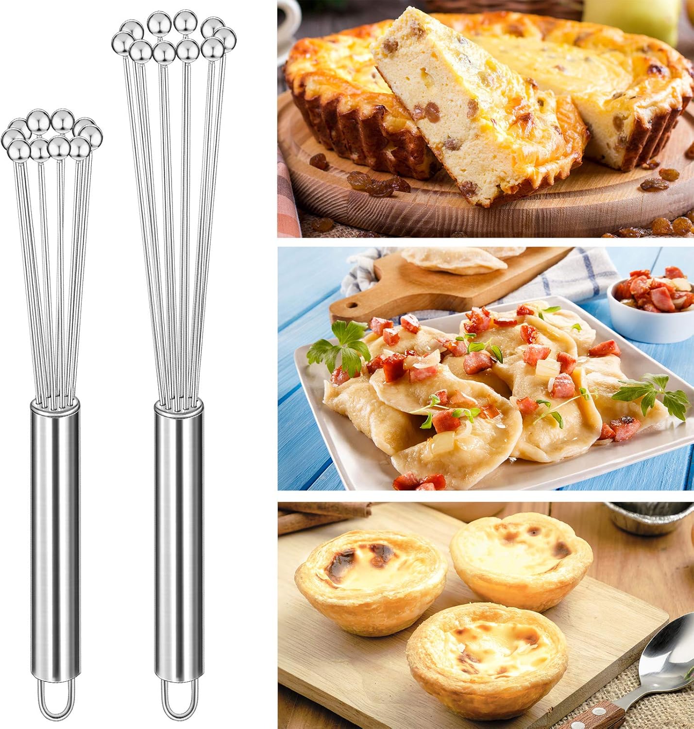 2 Pieces Stainless Steel Ball Whisk Wire Egg Whisk Set Kitchen for Cooking, Blending, Whisking, Beating, Stirring(10 Inch and 12 Inch)