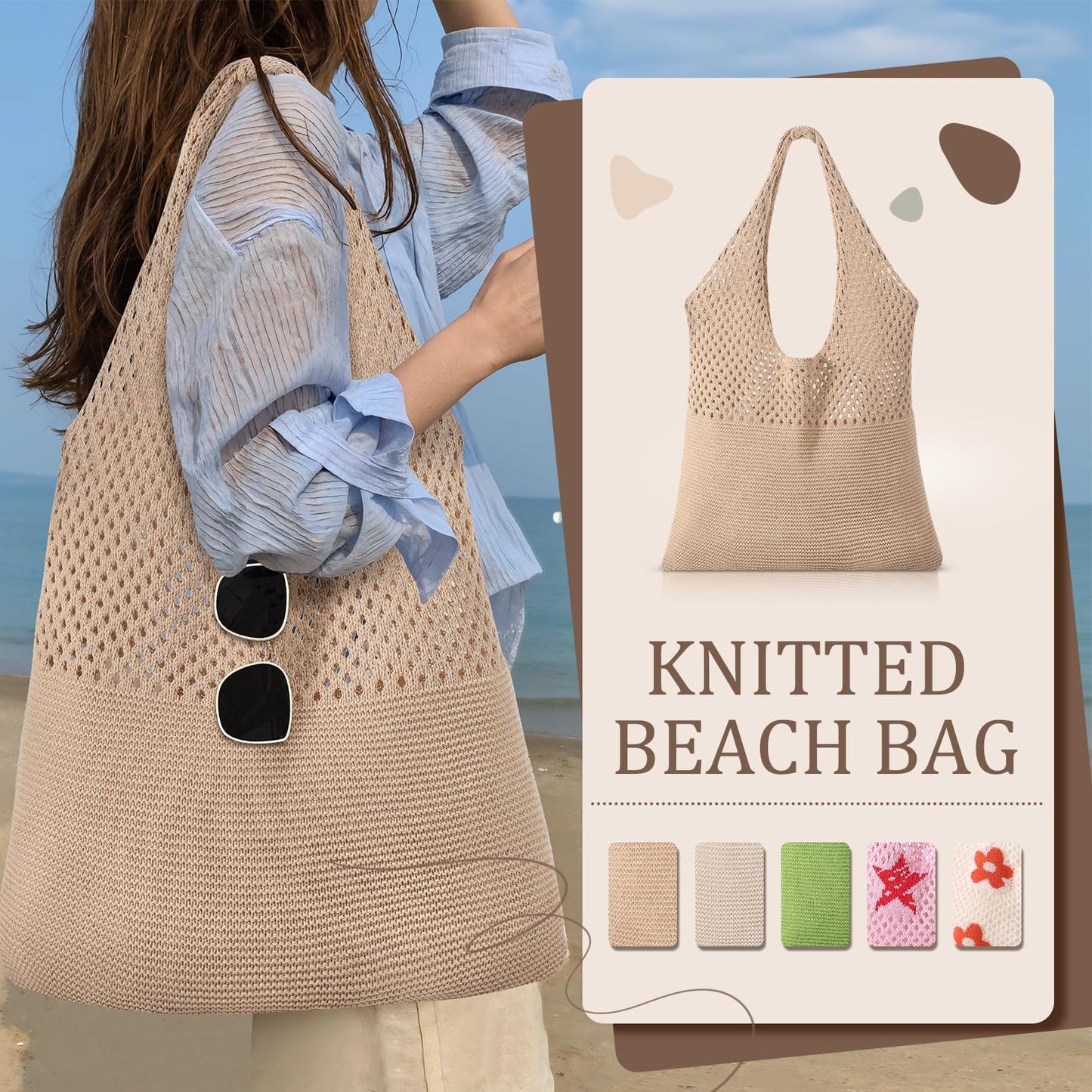 Crochet Beach Tote Bags, Stylish Mesh Beach Bags Shoulder Bag for Women, Cute Summer Vacation Boho Tote Bag