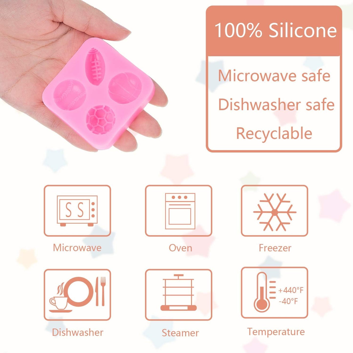 2 Pack Sports Fondant Mold for Cake Decoration, Football Basketball Baseball Soccer Silicone Molds for Valentine's Day DIY Chocolate Candy Mold Cake Decoration Cupcake Topper Polymer Clay