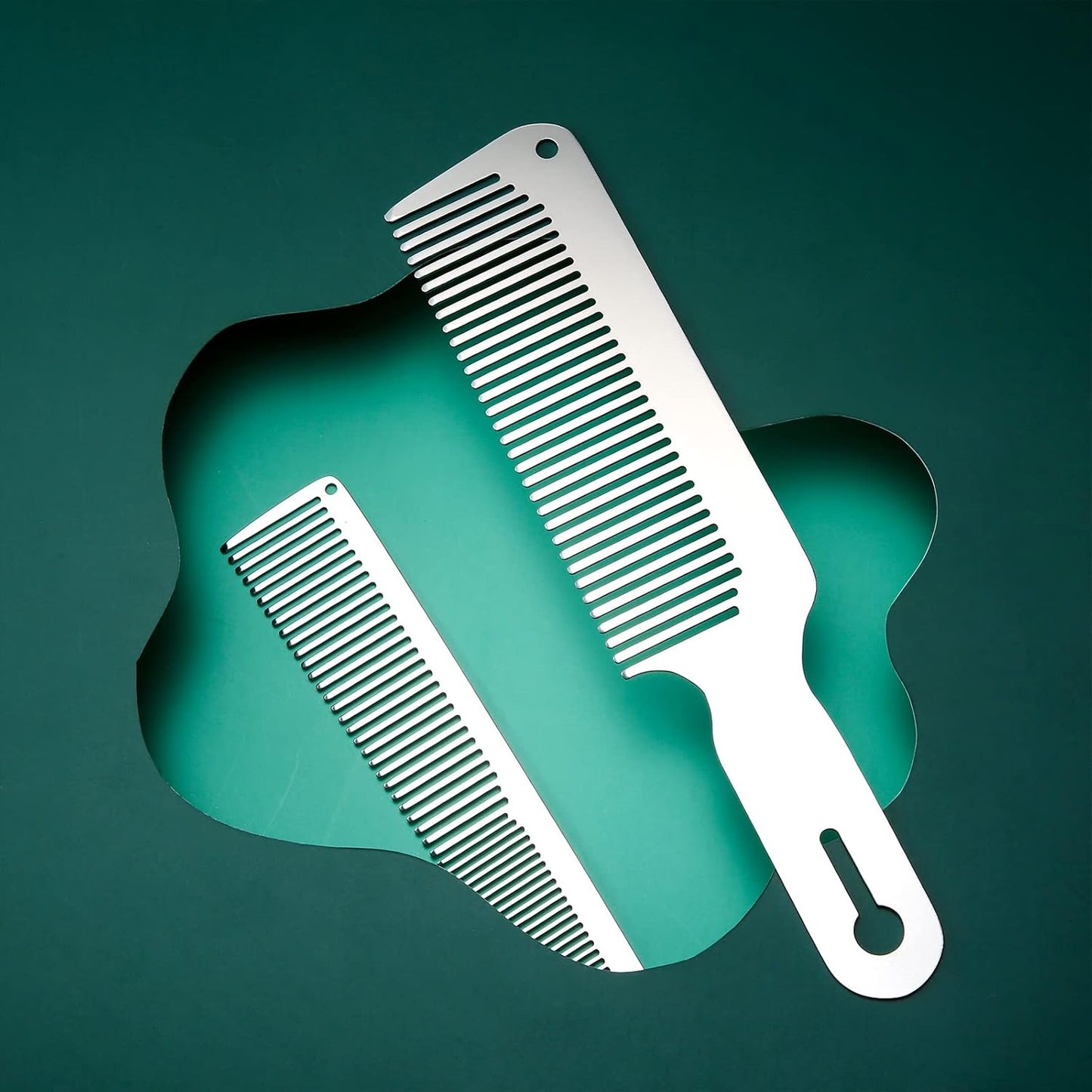 2 Pcs Stainless Steel Comb for Men, Metal Fine Tooth Flat Top Clipper Comb Set for Men Women Barber Salon, 2 Styles(Silver)