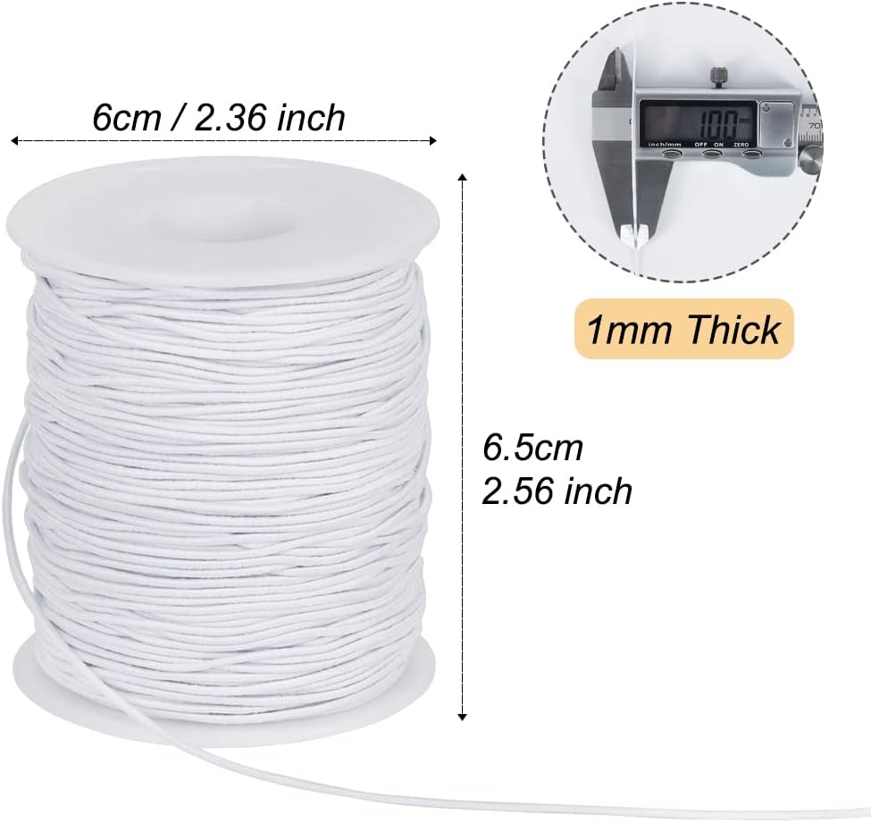 White Elastic String, 328 Feet 1mm Stretchy Bracelet String Bead Cord for Bracelets, Necklaces, Jewelry Making Supplies, Beading, Pony Beads and Crafts(Bead-Free)