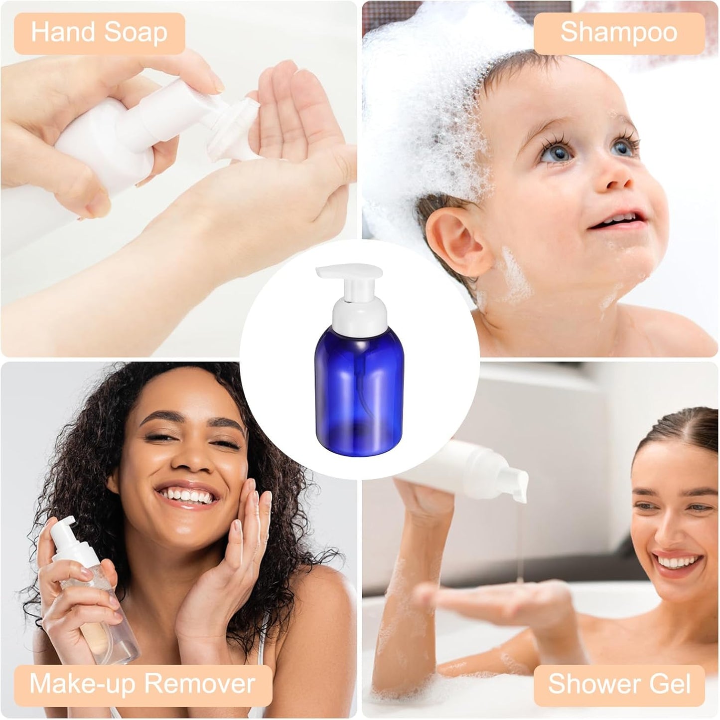 2PCS Round Empty Foam Pump Bottle, 350ml Travel Foam Soap Dispenser Empty Refillable Plastic Pump Bottle for Lash Shampoo, Hand Soap, Facial Lotion(6" Blue)