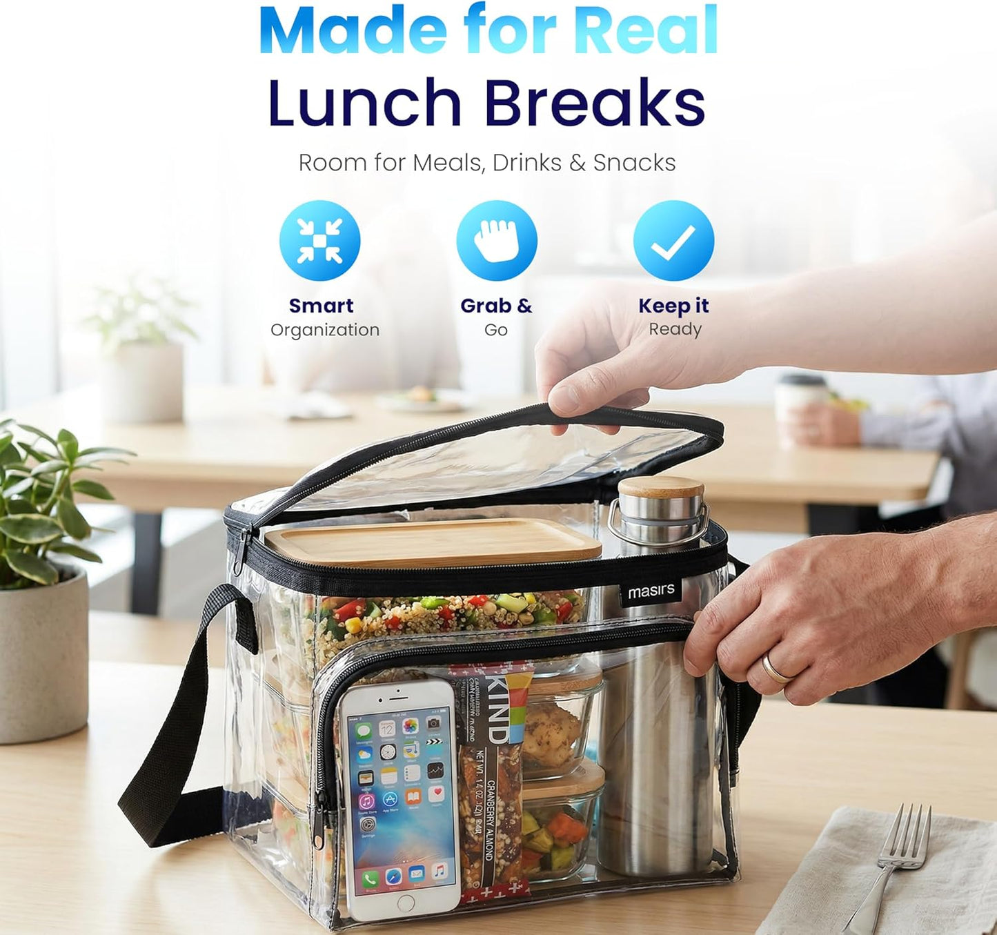 Clear Lunch Bag, Durable PVC Plastic See Through Lunch Bag with Adjustable Shoulder Strap Handle for Prison Correctional Officers, Work, Stadium Approved, Freezer Proof, (Medium)