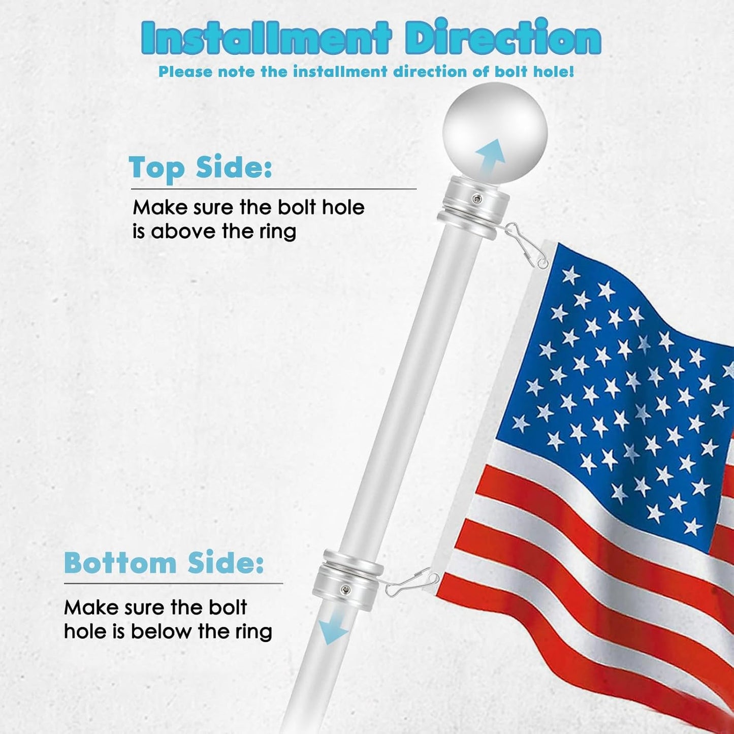 Flag Pole Rings, Aluminum Alloy Flag Pole Clips Swivels 360° Rotating Anti Wrap Mounting Ring with Carabiner, Flag Pole Kit Parts (Φ:1 Inch -Pack of 2(Silver))