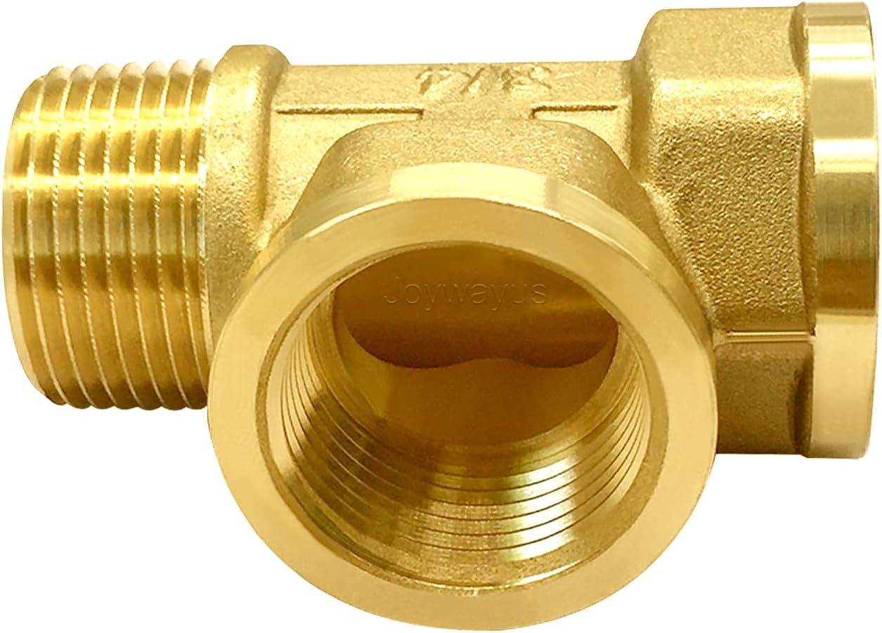 Brass Pipe Fitting Barstock Tee 3 Way NPT 3/4" Female x 3/4" Female x 3/4" Male Hose Fitting