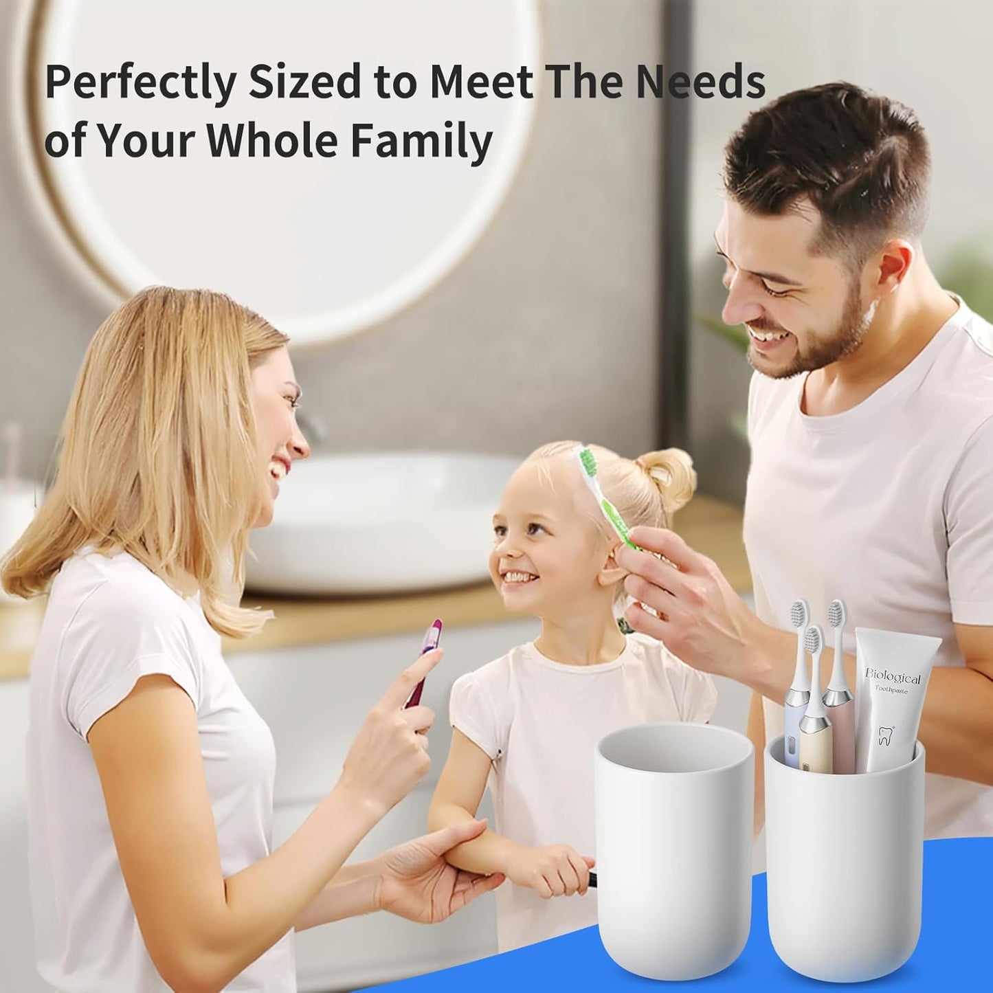 Toothbrush Cup 13oz 380ml, Unbreakable Reusable Bathroom Tumbler 2Pcs, Non-Slip Plastic Bathroom Cup Toothbrush Holders for Bathroom White
